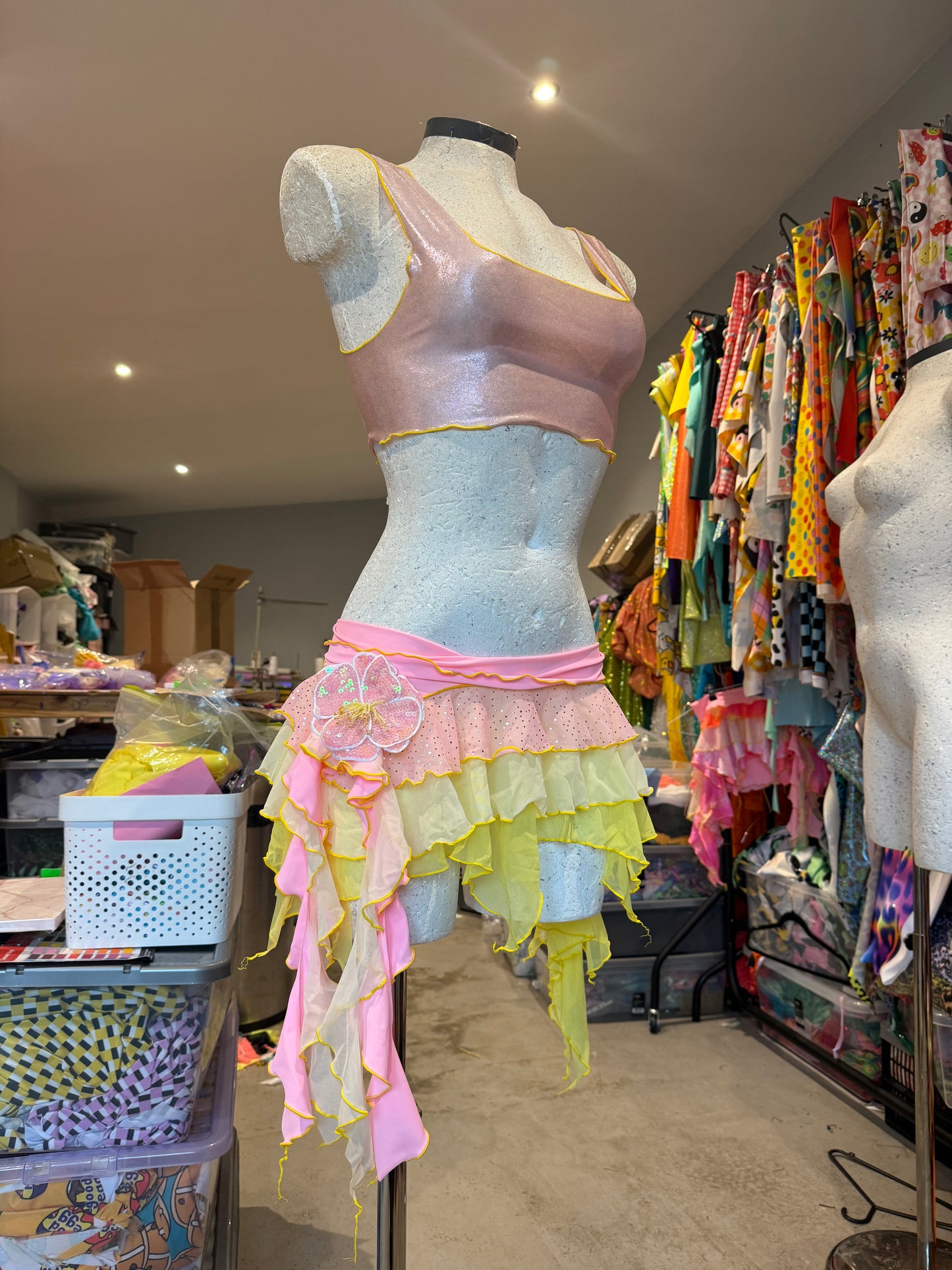 (R2S) Choose your size - Pink and Lemon ruffle skirt set