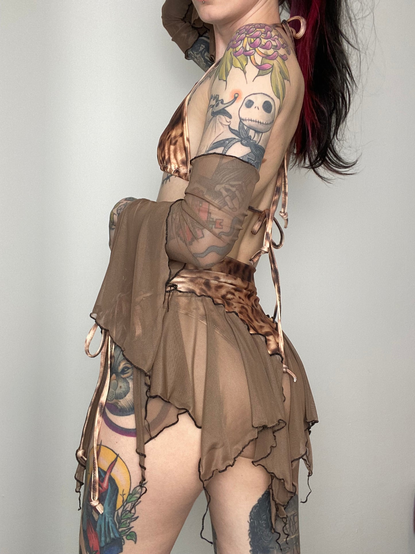 Mocha Leopard Eyelet skirt set