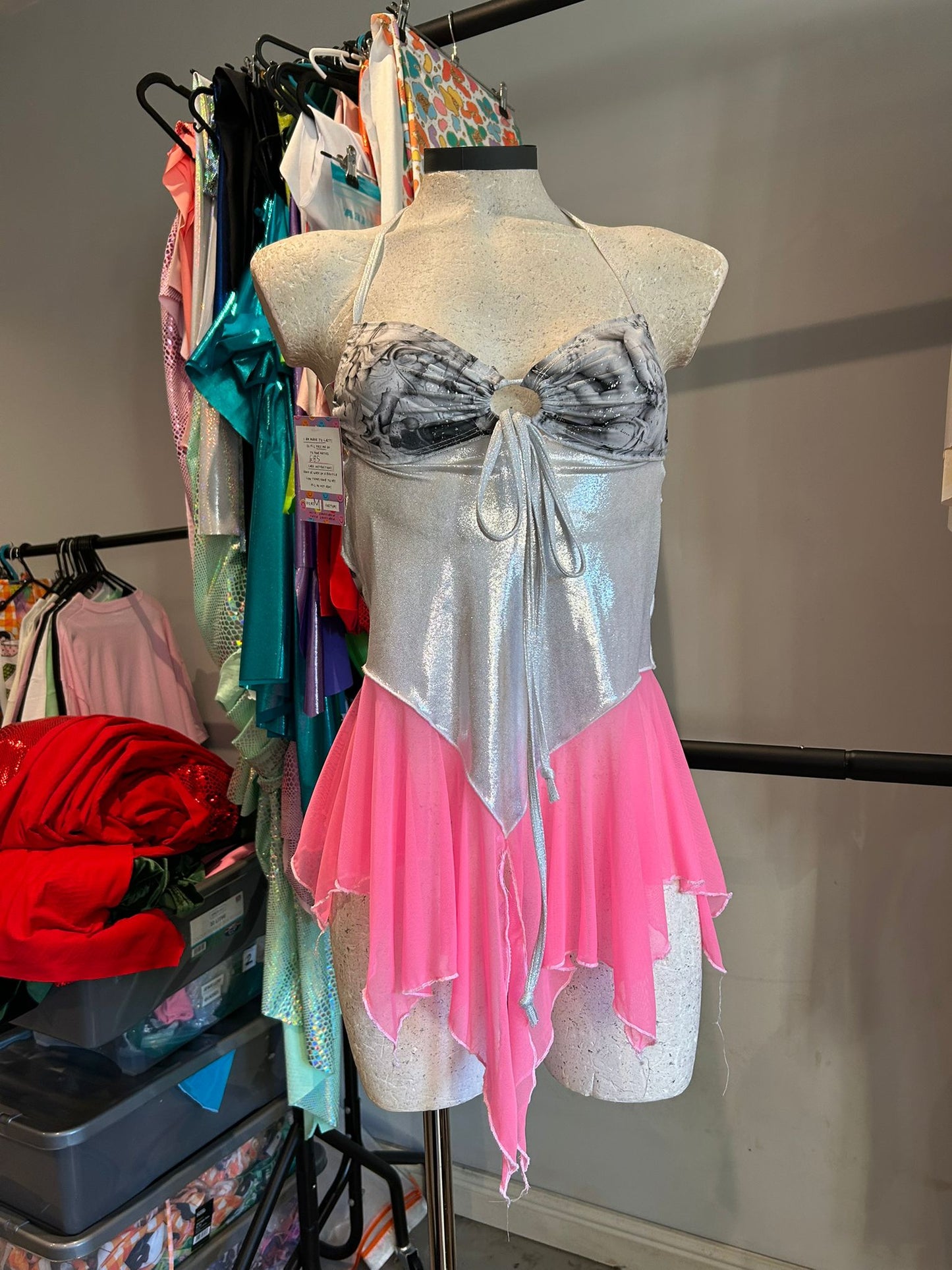 (R2S) UK 8 - Silver / pink mesh Dixie dress - Long length