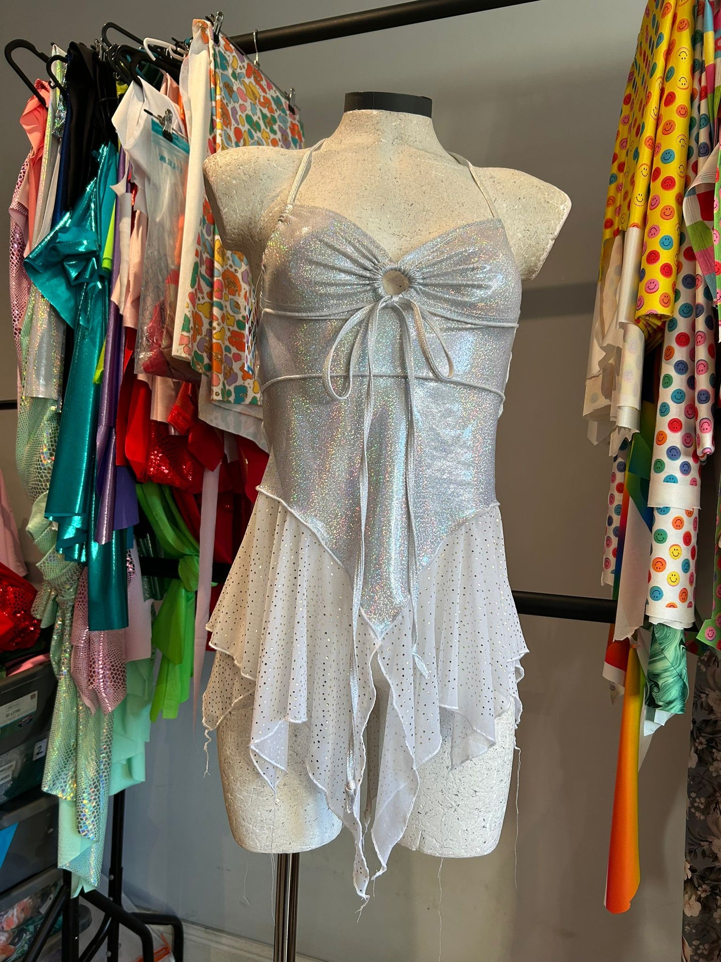 (R2S) UK 8 - Silver sparkle mesh Dixie dress - Long length