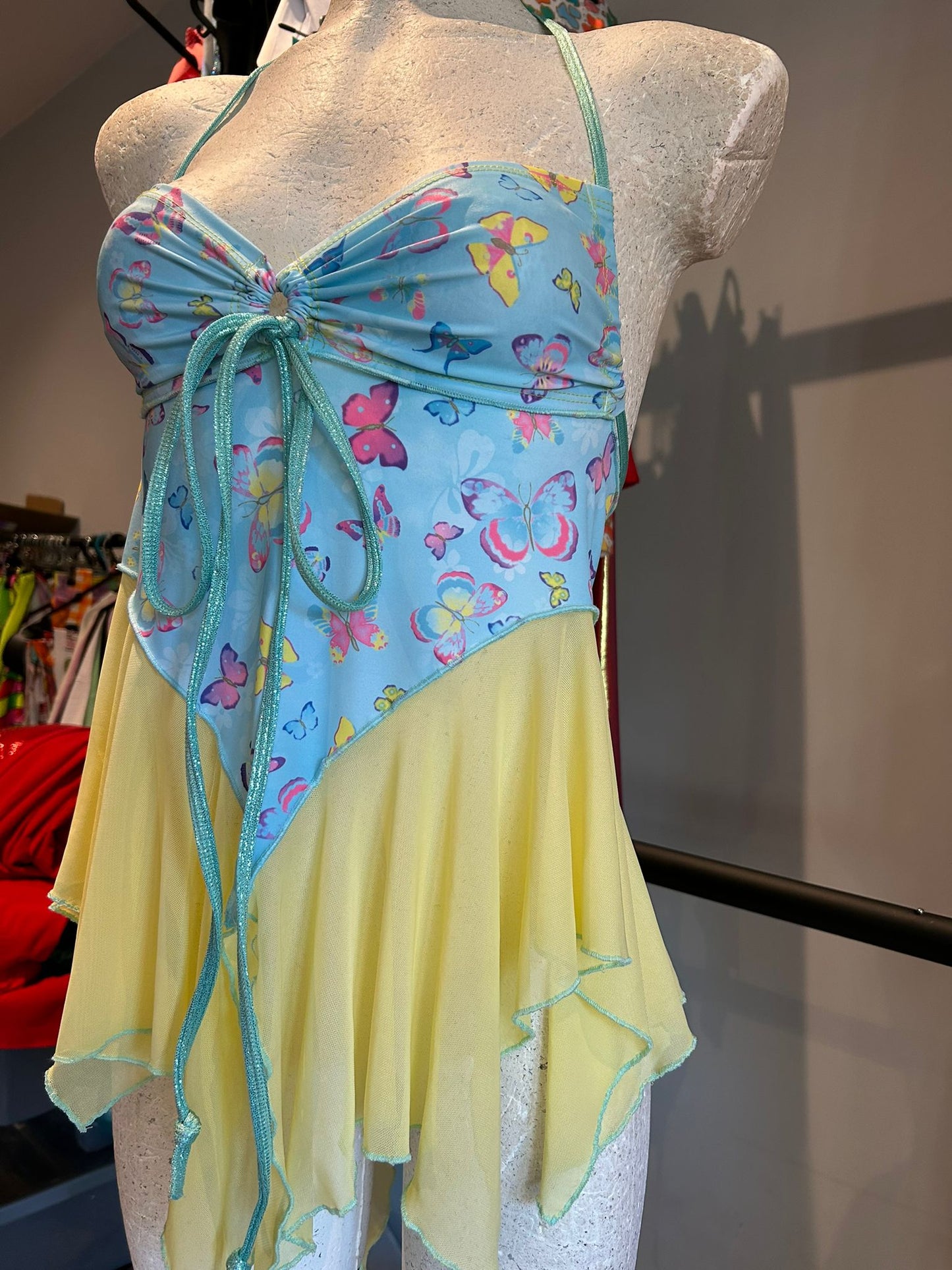 (R2S) UK 8 - Mint + yellow butterfly mesh Dixie dress - Short length