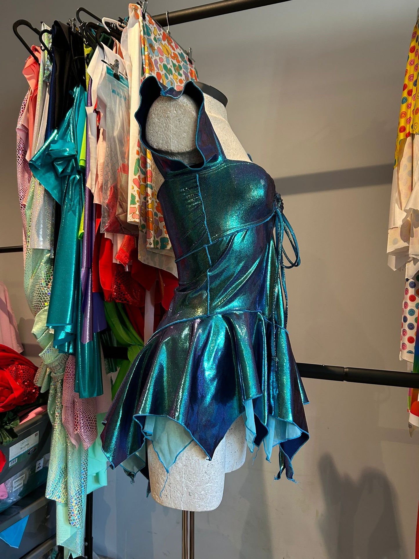 (R2S) UK 6-8 - Iridescent Aqua sleeved Dixie dress - Long length