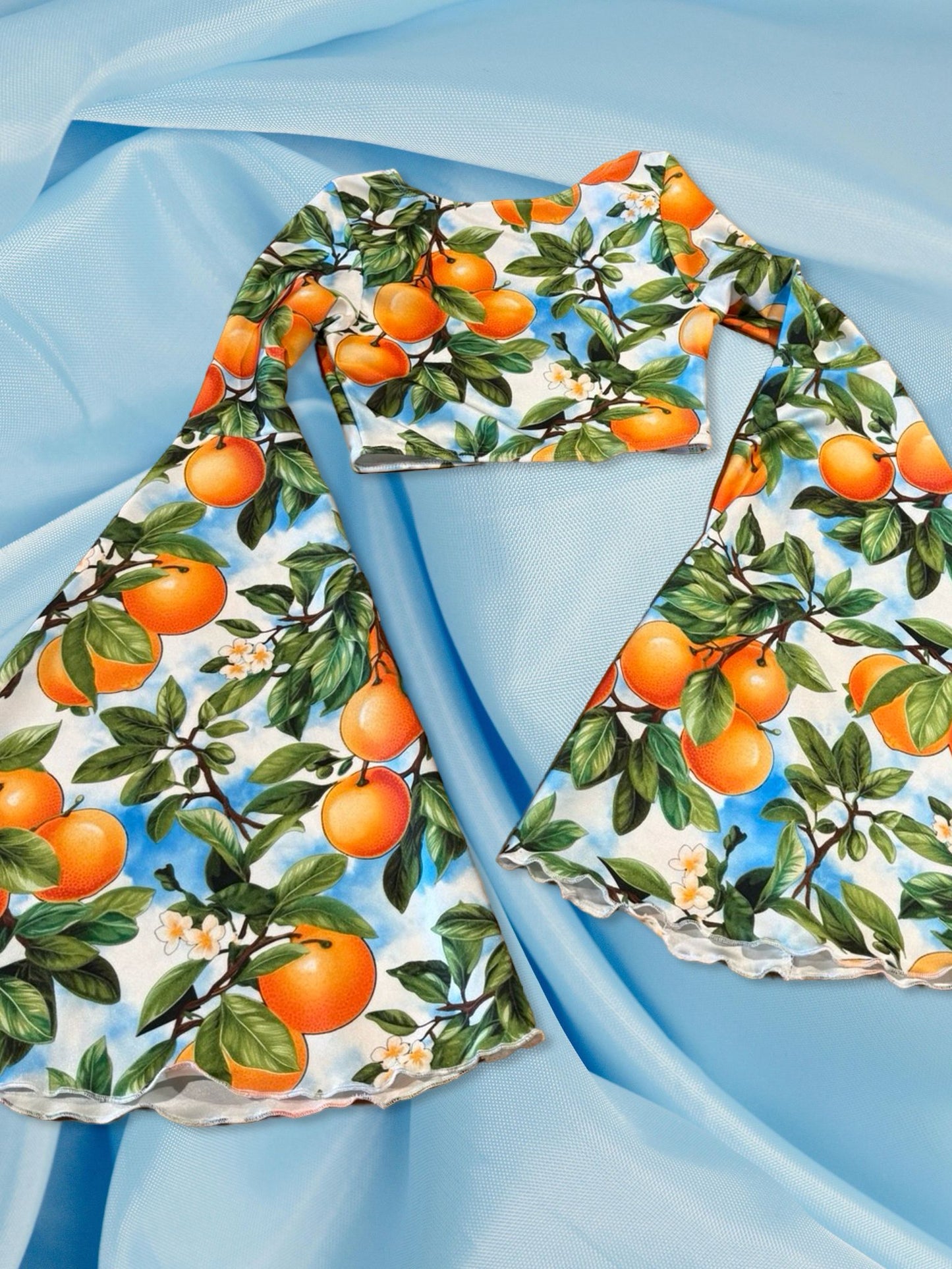 Jade x Cici- Orange cropped flared sleeve top coord