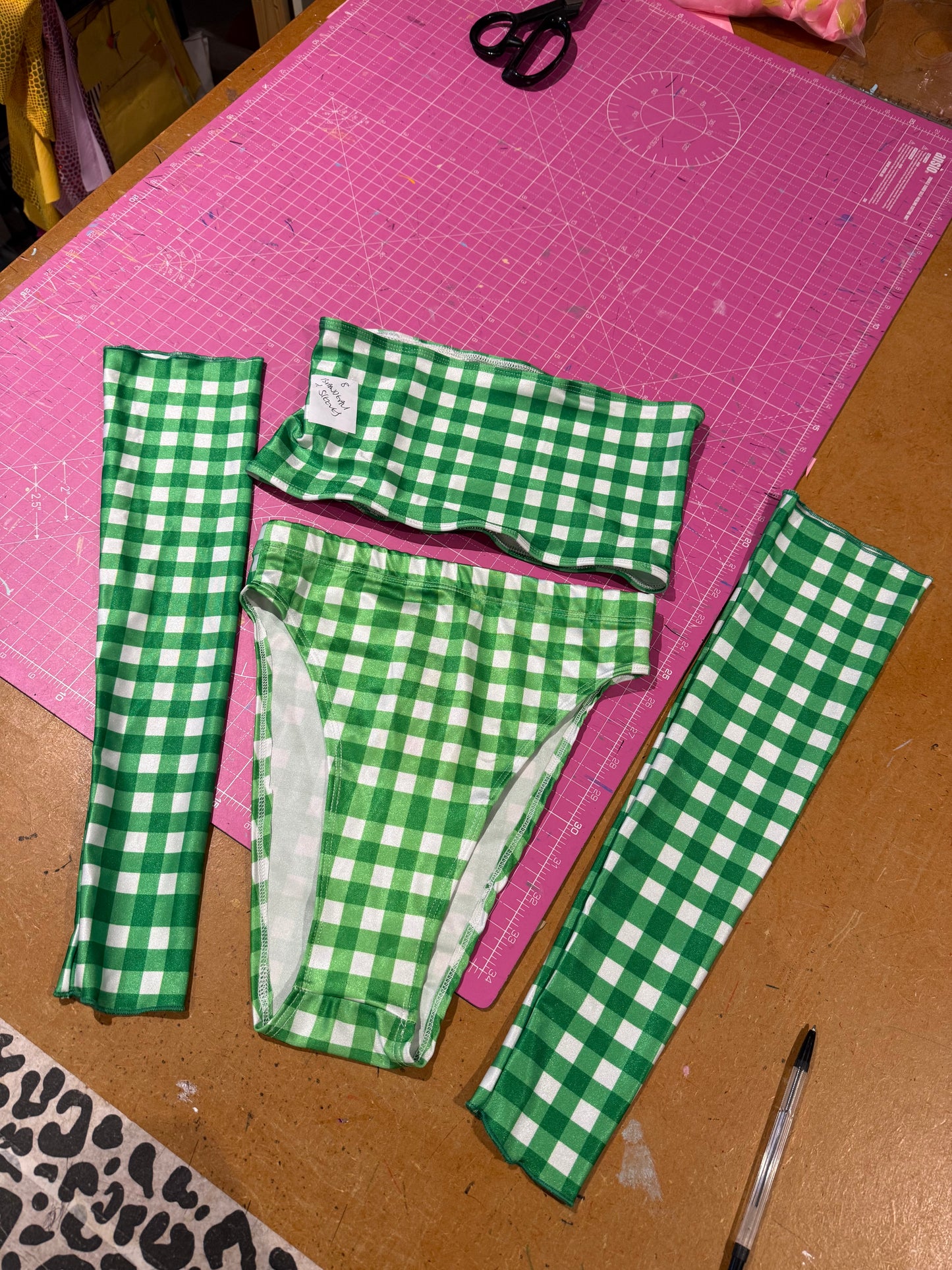 Sample sale// UK SIZE 8 -- Lime check bandeau bikini + sleeves