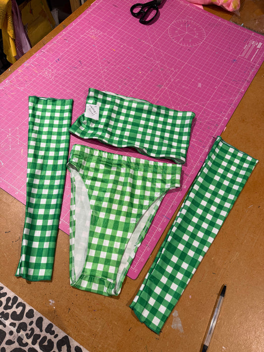 Sample sale// UK SIZE 8 -- Lime check bandeau bikini + sleeves