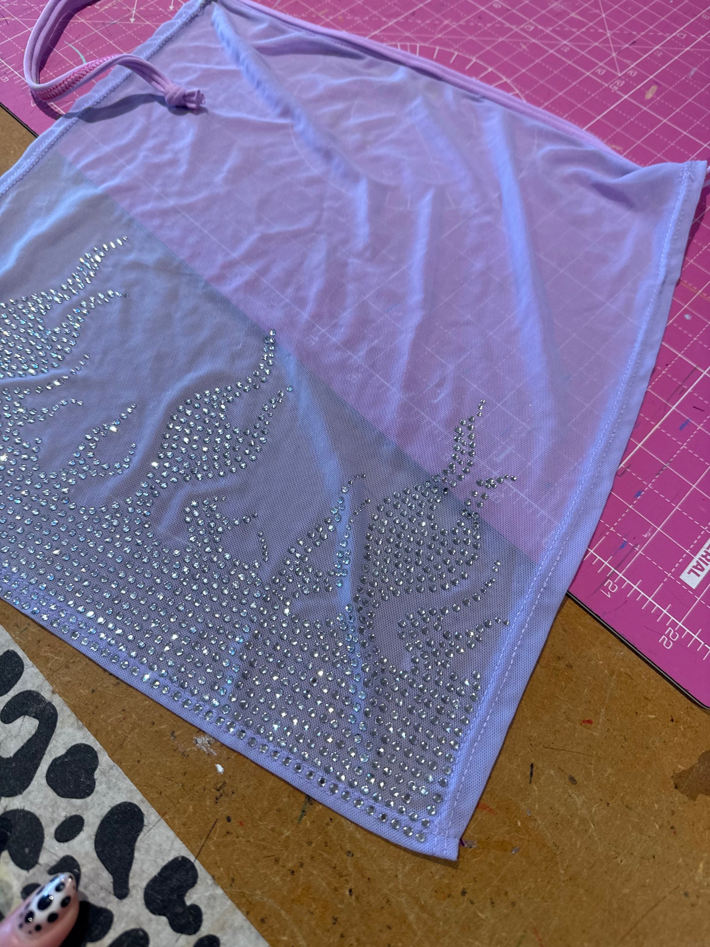 Sample sale// UK size 8- lilac rhinestone flame tabbard - front only**