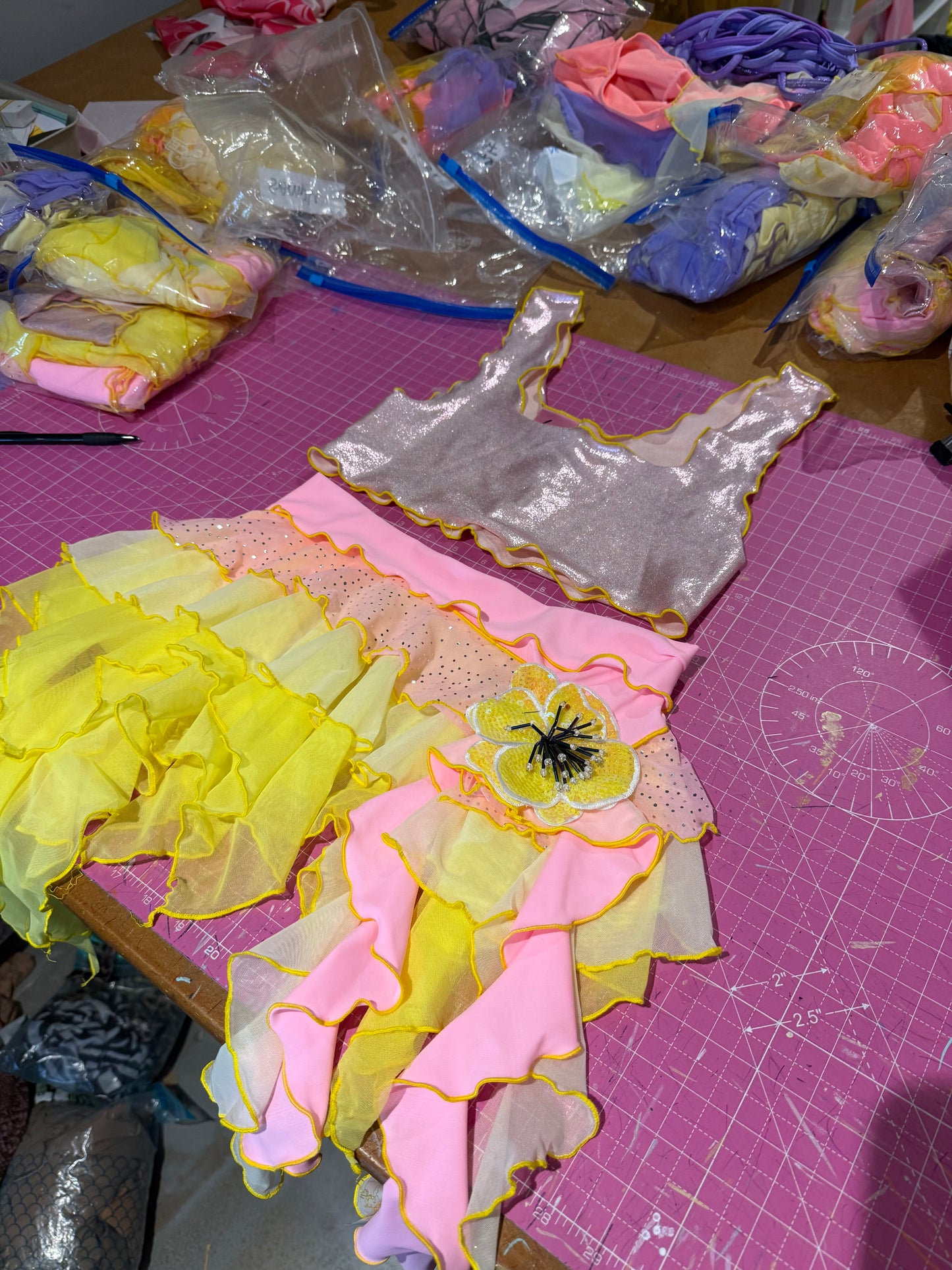 (R2S) Choose your size -  Pink and Lemon ruffle skirt set