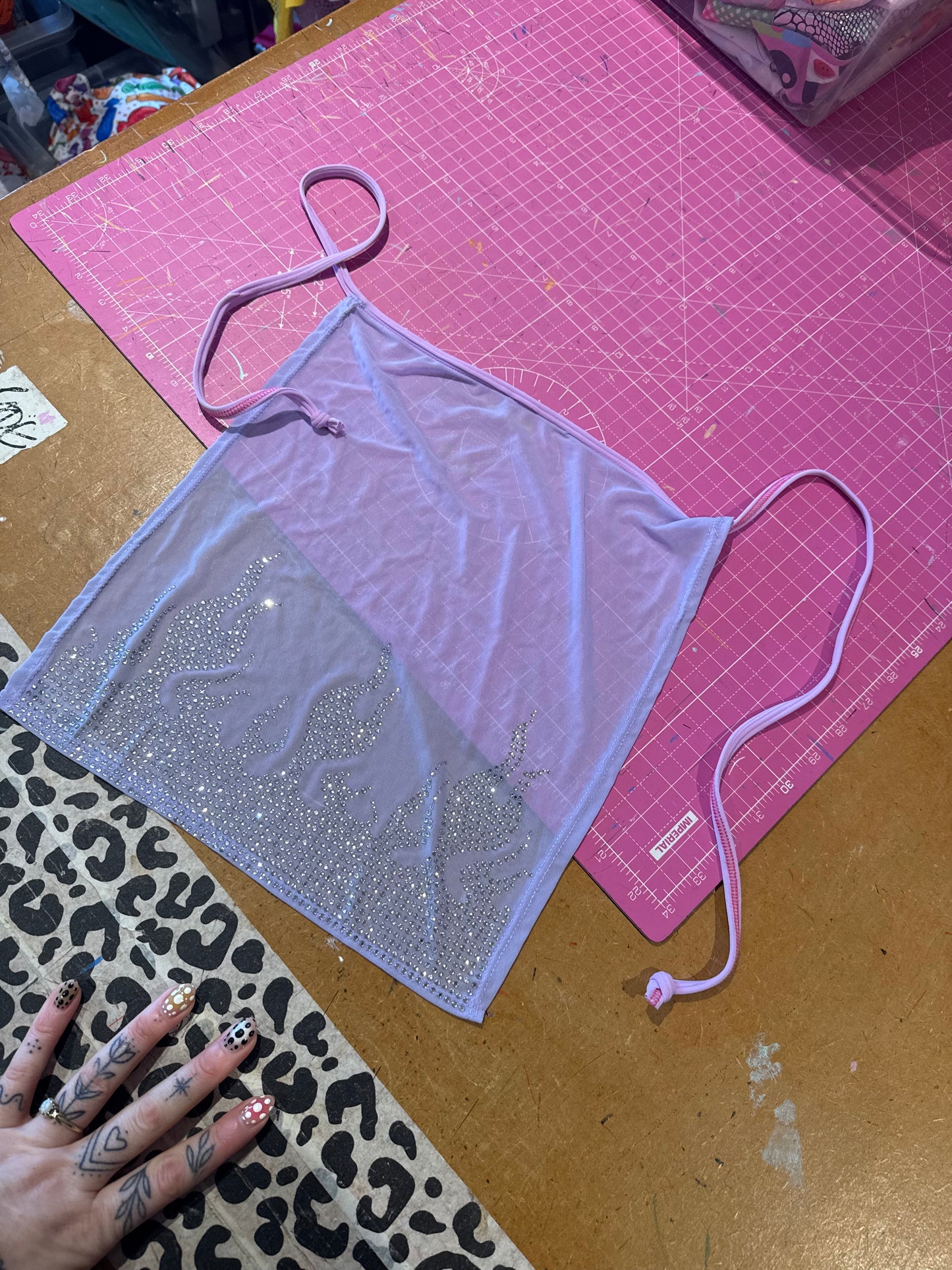 Sample sale// UK size 8- lilac rhinestone flame tabbard - front only**
