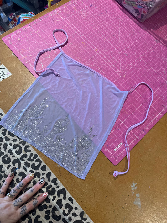 Sample sale// UK size 8- lilac rhinestone flame tabbard - front only**