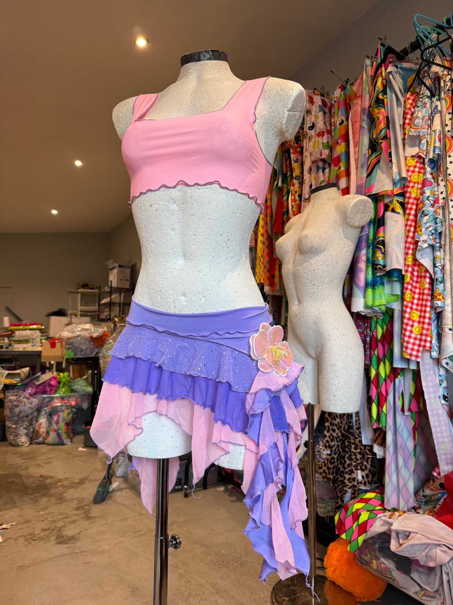 (R2S) UK size 8 -  Pink and Lilac ruffle skirt set.