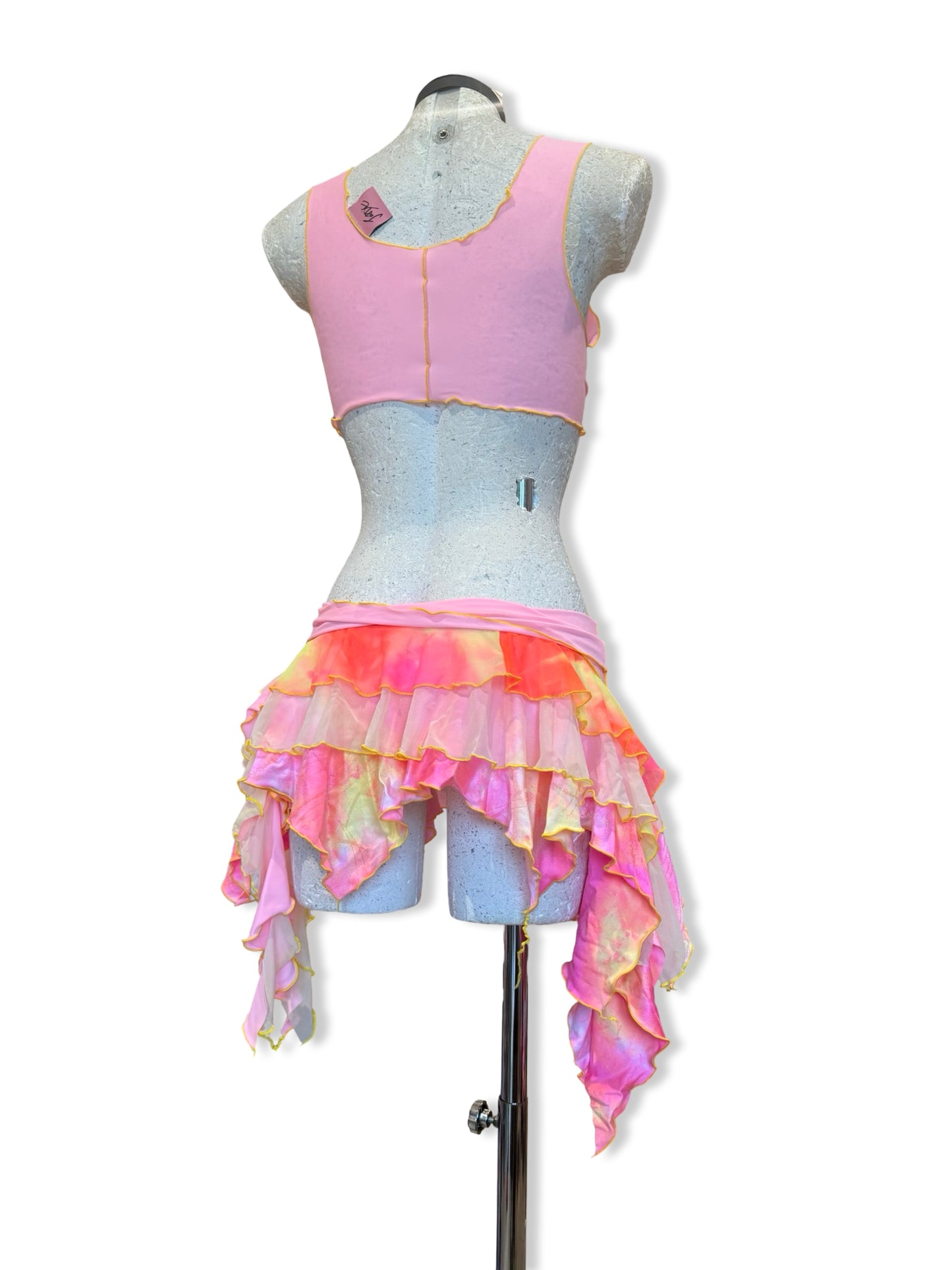 (R2S) UK 8 - One off - Pink tiedye ruffle skirt set.