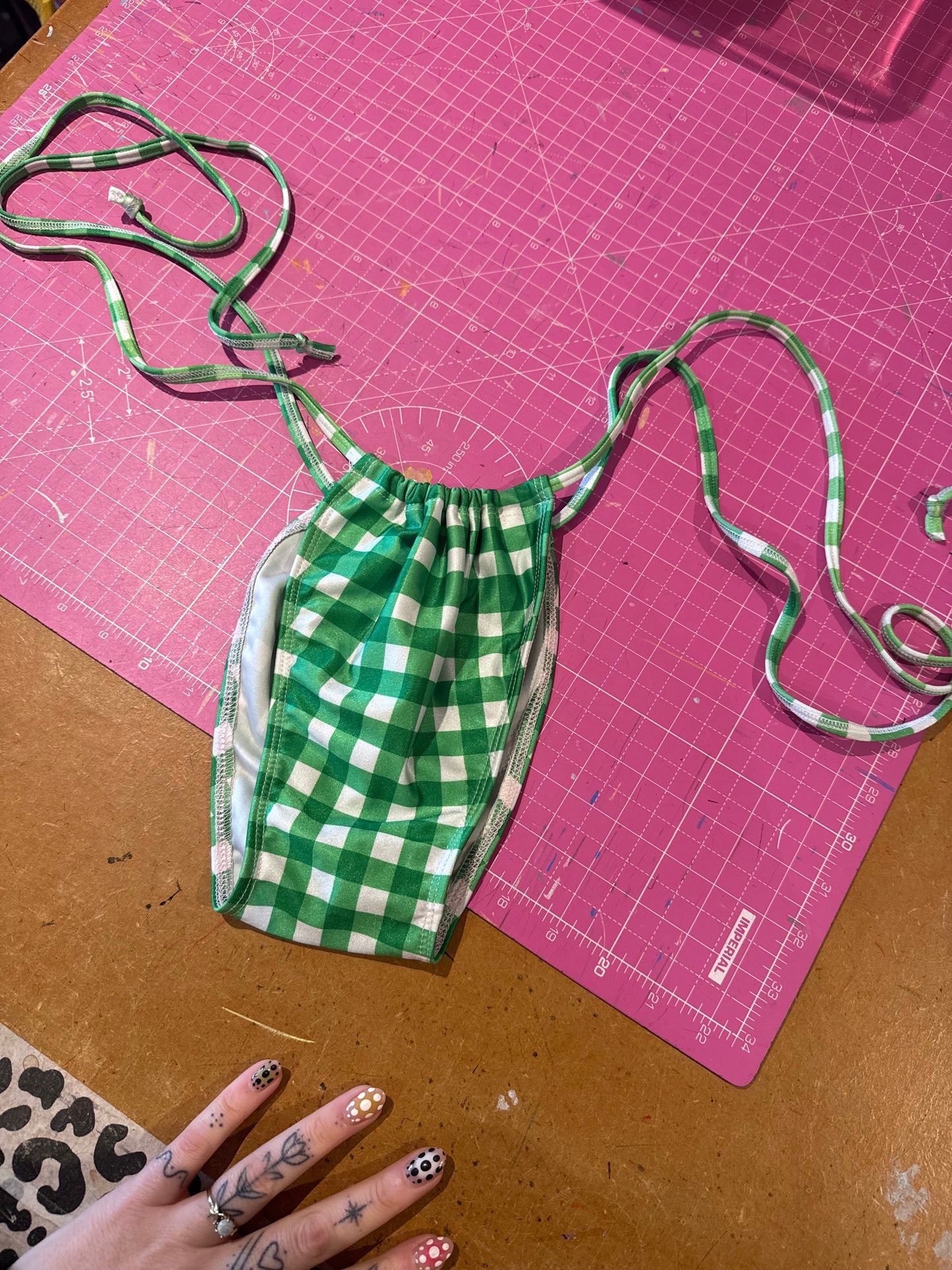 Sample sale// UK SIZE small lime check minimal bikini bottoms
