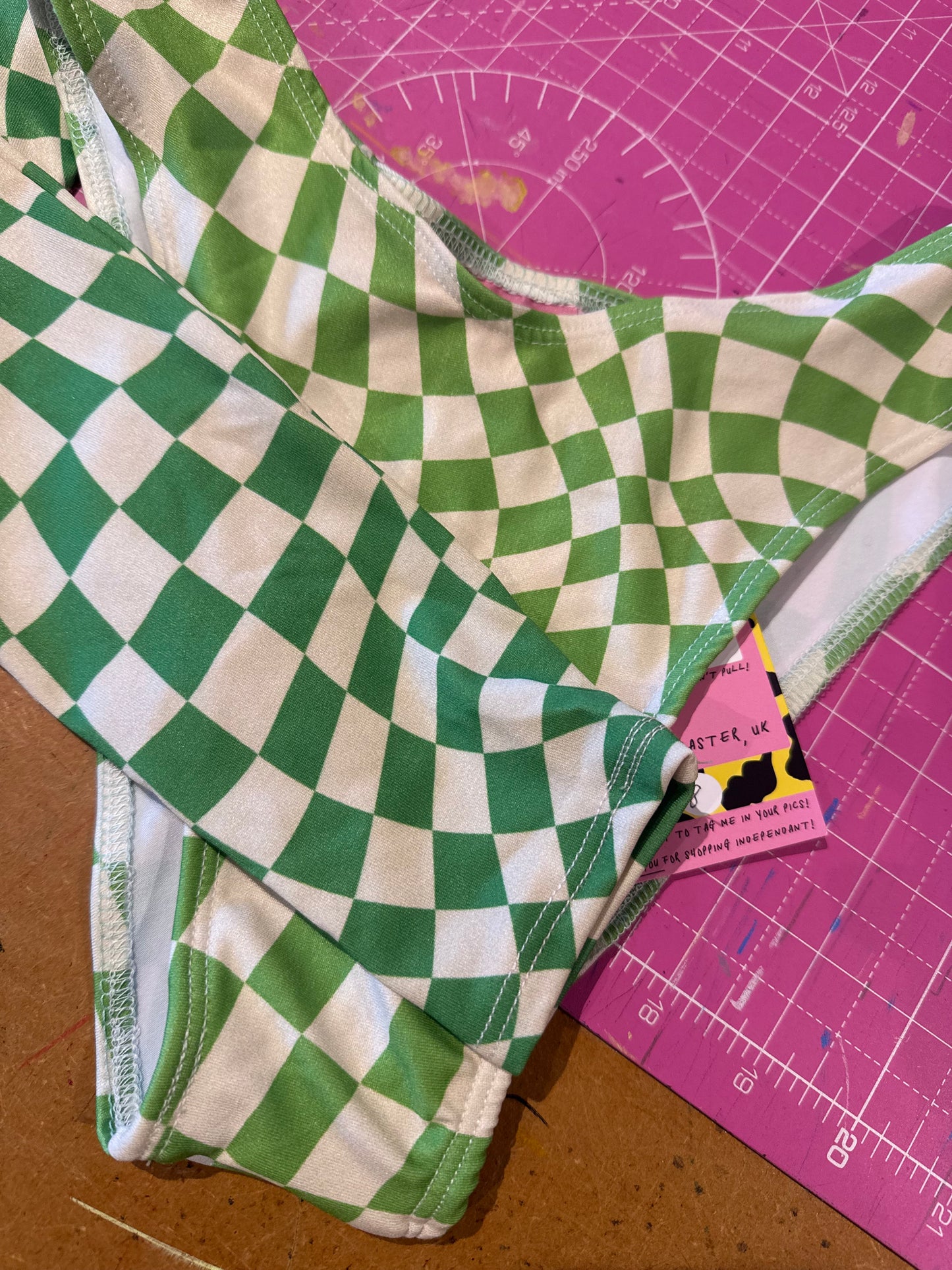 Sample sale// UK size 8- green warped check vshape bottoms + sleeves