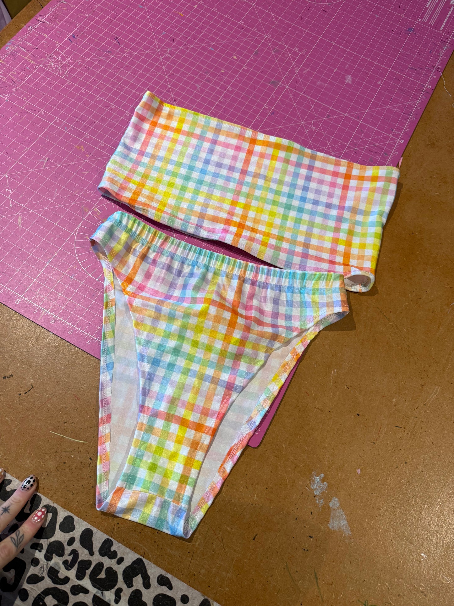 Sample sale// UK SIZE 12 pastel gingham bandeau kini