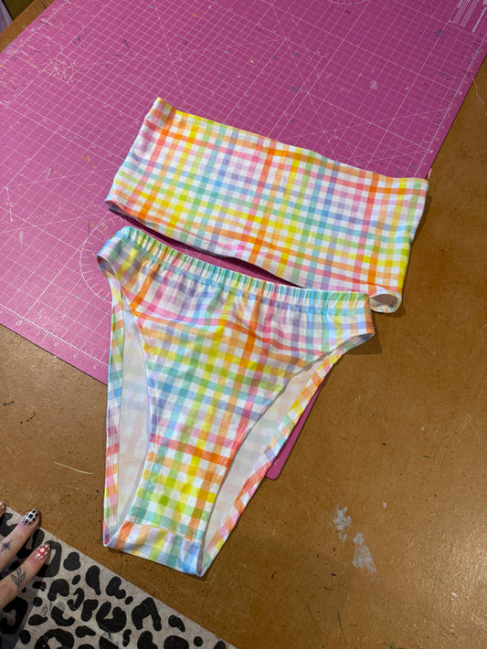Sample sale// UK SIZE 12 pastel gingham bandeau kini