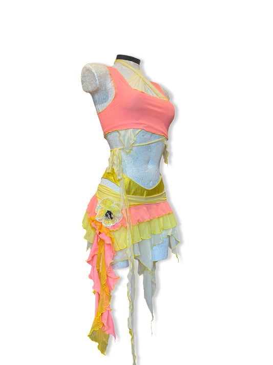(R2S) Choose your size -  Lemon + Orange ruffle skirt set with HR bottoms