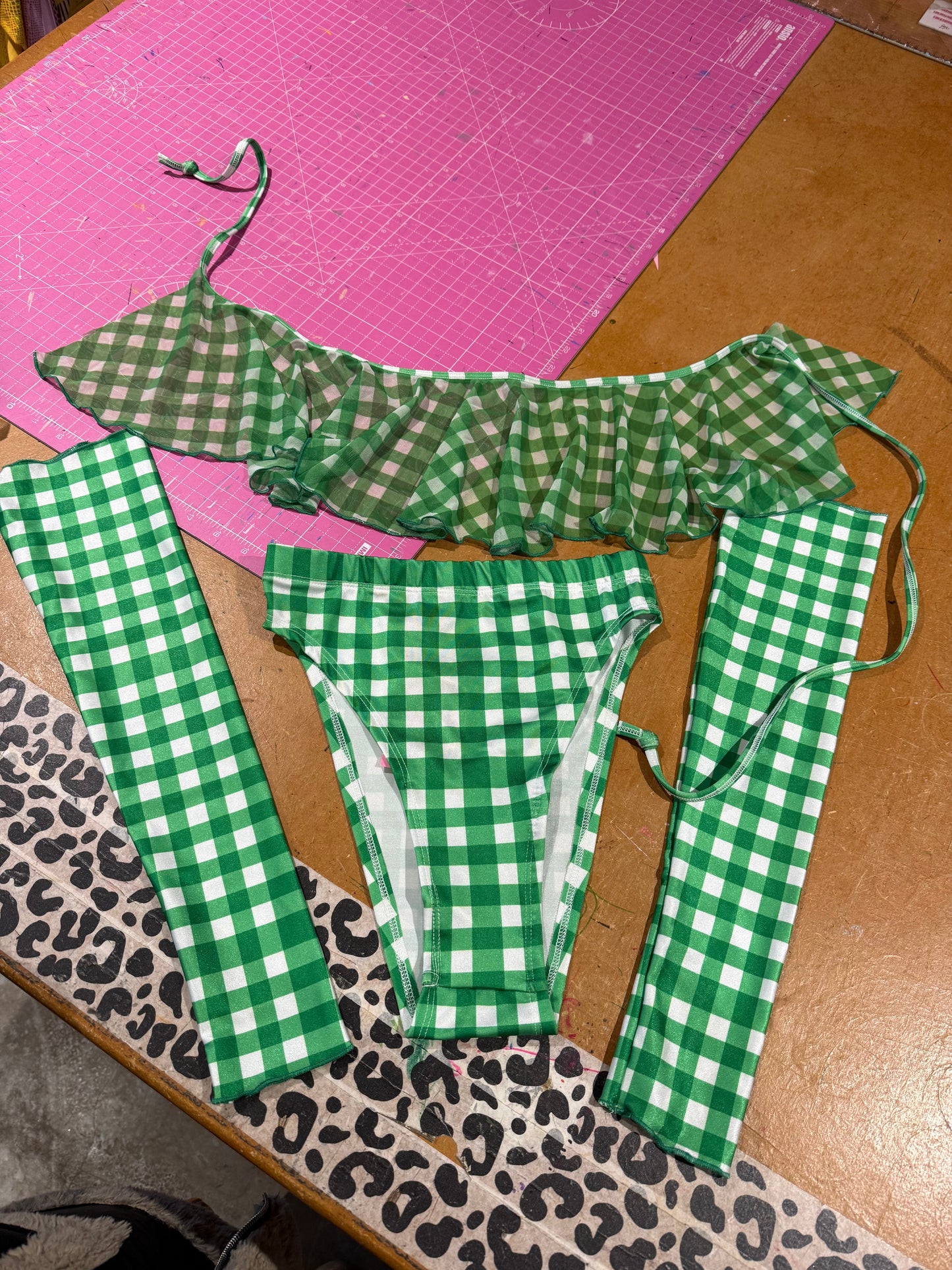 Sample sale// UK SIZE 8-- Lime check bottoms, sleeves and wrap skirt