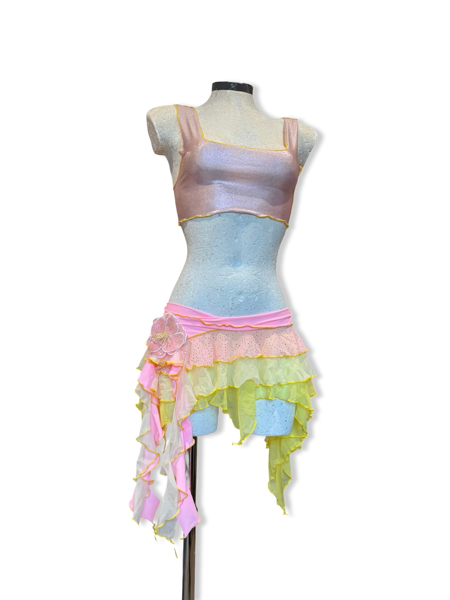 (R2S) Choose your size -  Pink and Lemon ruffle skirt set