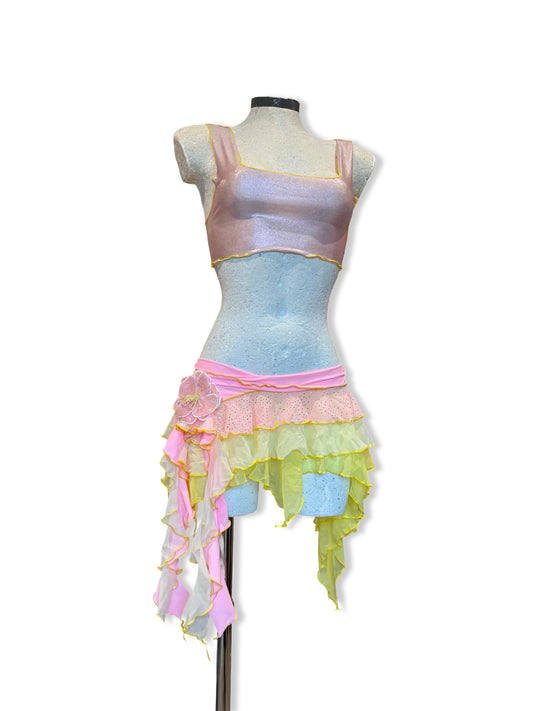 (R2S) Choose your size -  Pink and Lemon ruffle skirt set