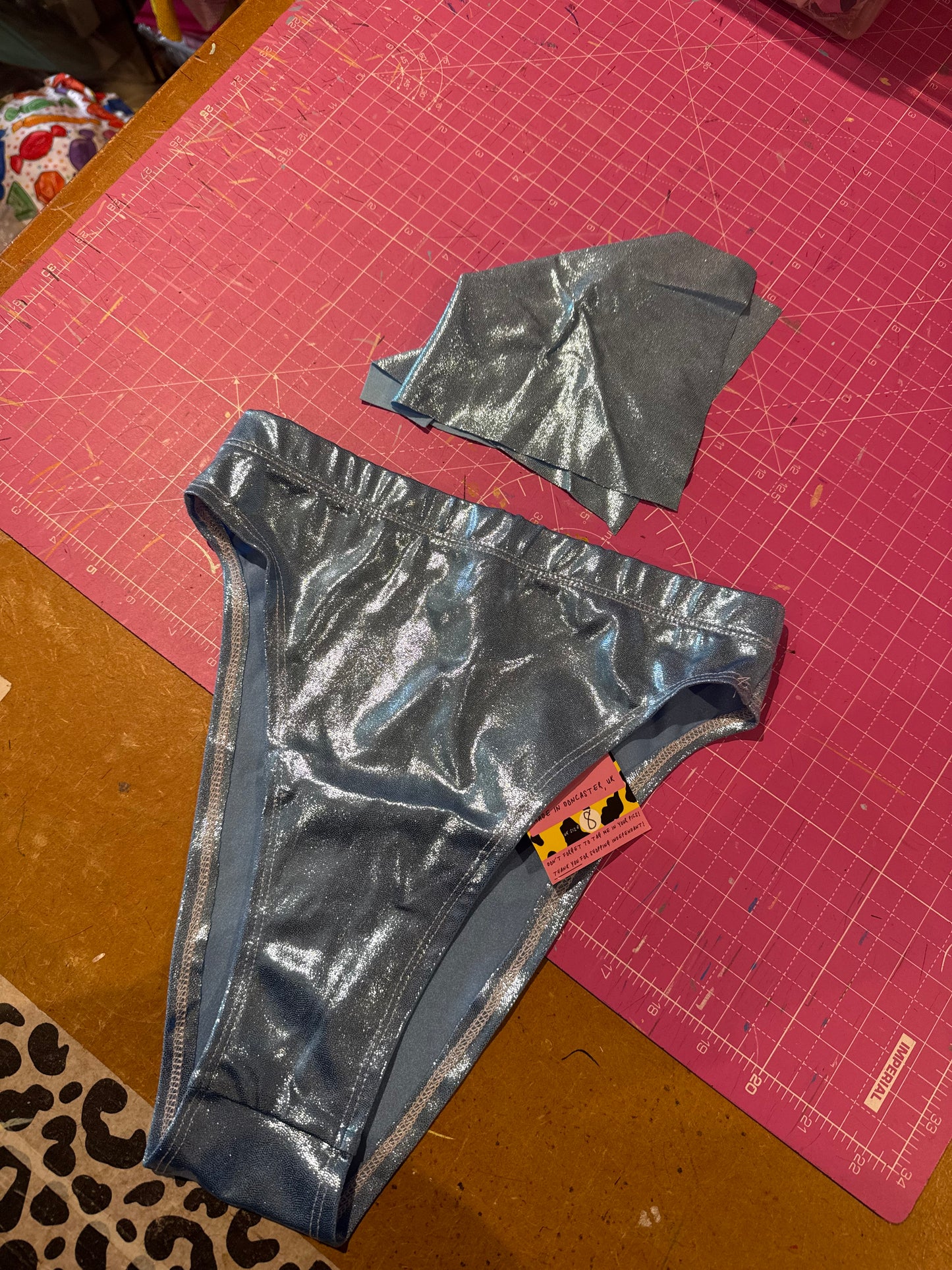 Sample sale// UK SIZE 8 baby blue met bikini *multiway top and straps to sew*