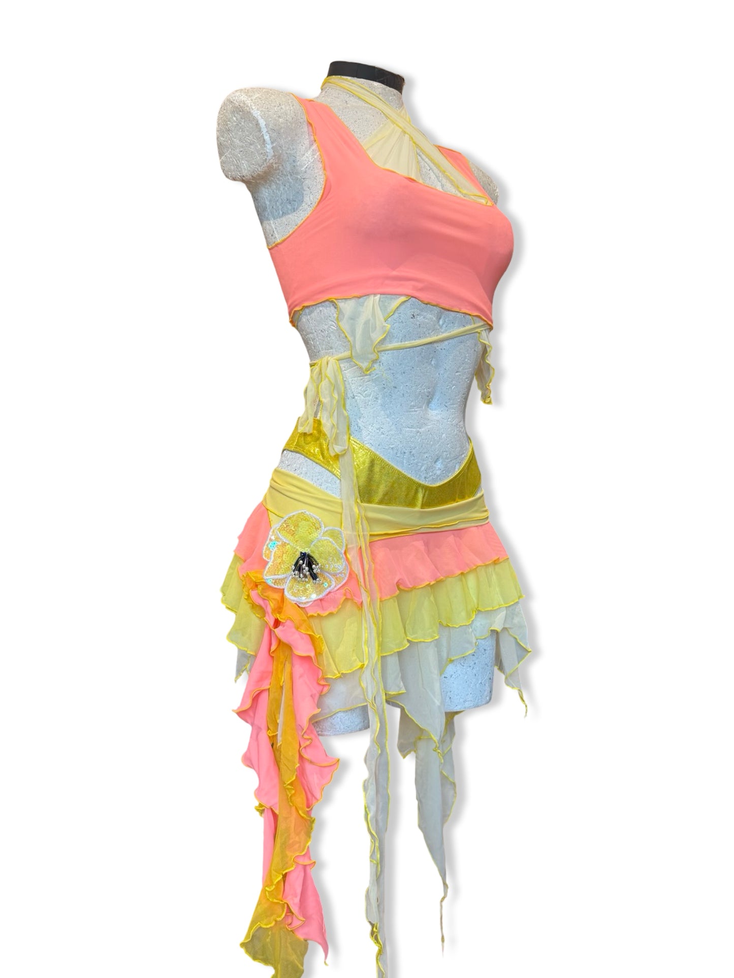 (R2S) Choose your size -  Lemon + Orange ruffle skirt set with HR bottoms