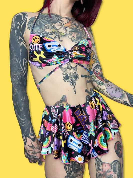 Zero Waste Mini shorts + multiway top set - 90s Vibes