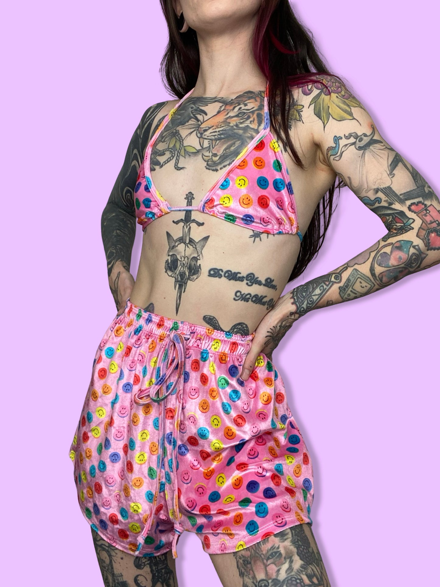 Zero Waste boy shorts set - Pink smiley