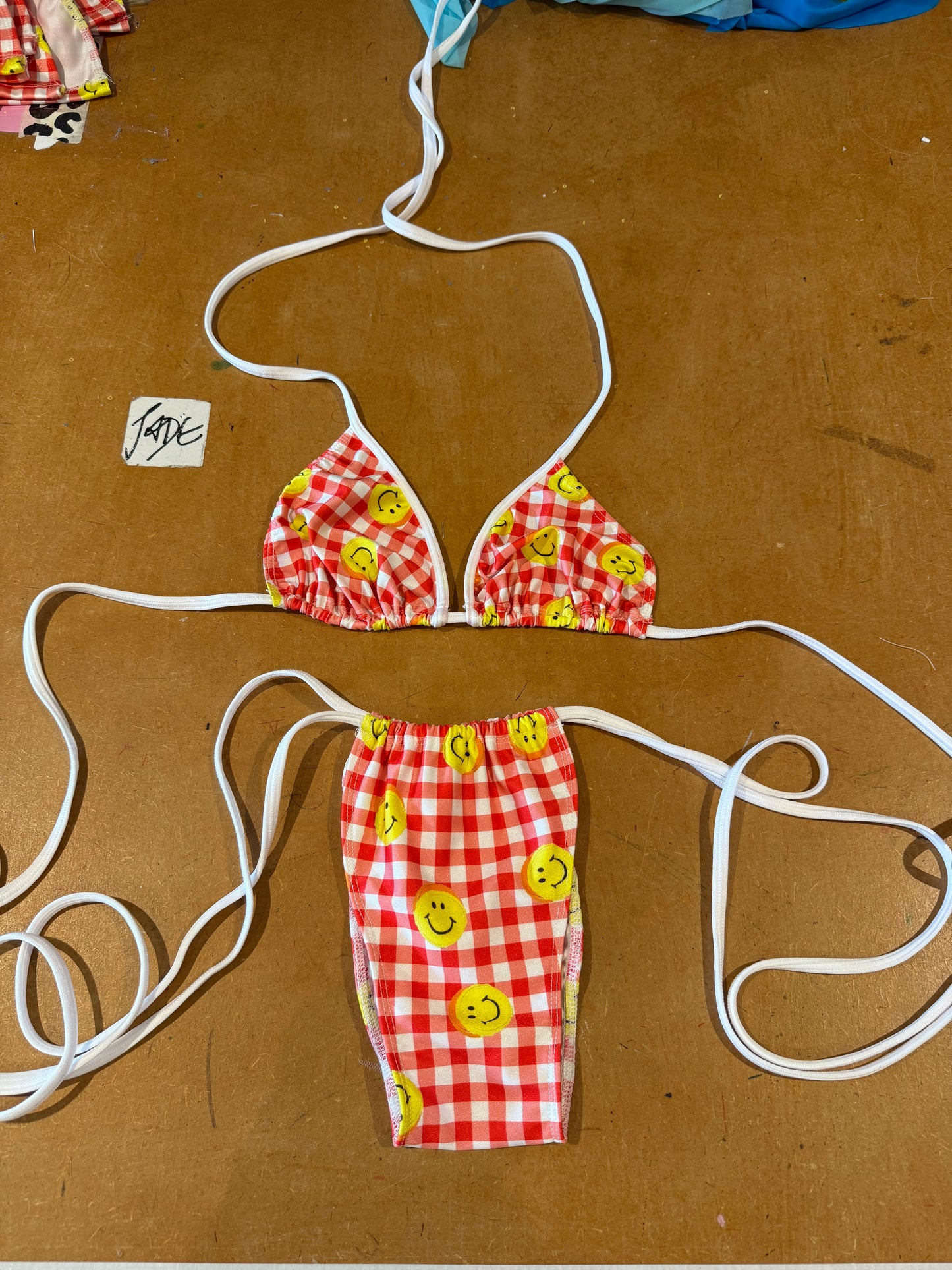 (M&R2S) Zero waste kini -Red Gingham Smiley