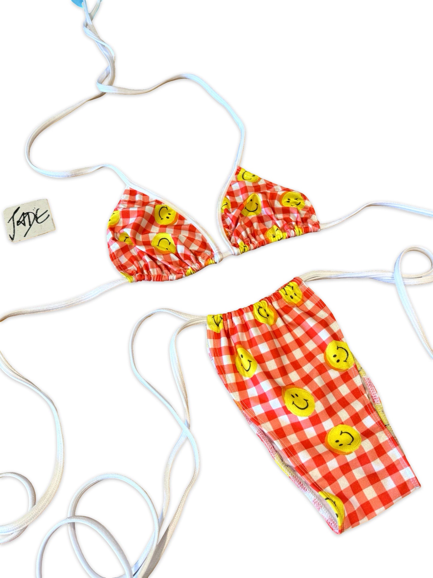 (M&R2S) Zero waste kini -Red Gingham Smiley