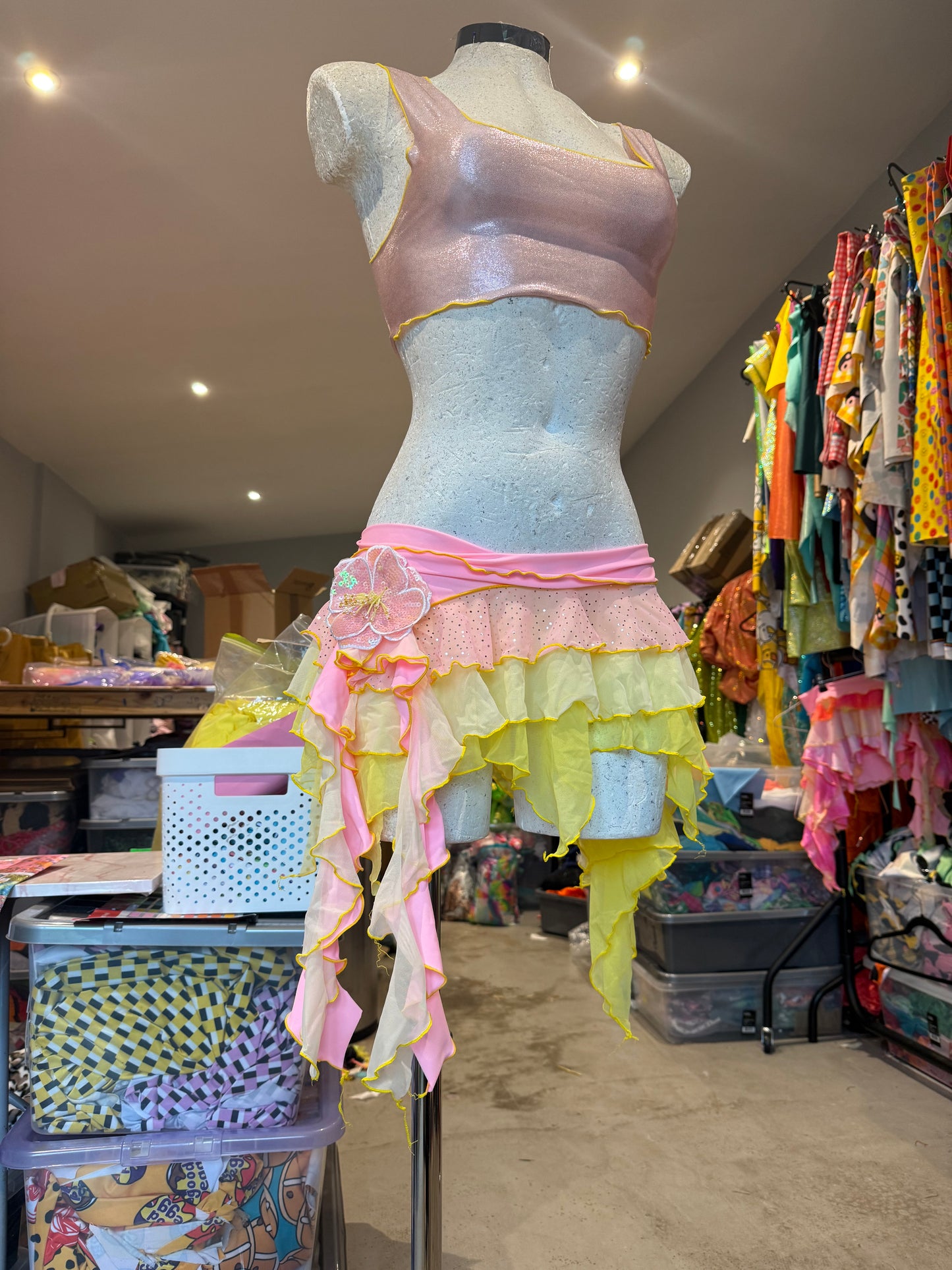 (R2S) Choose your size -  Pink and Lemon ruffle skirt set
