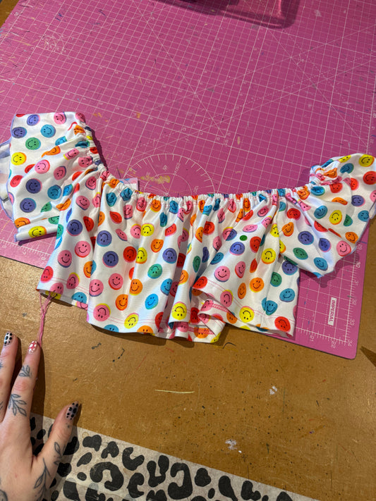 Sample sale// UK size 6-8  white smiley milkmaid top *waist strap will be added