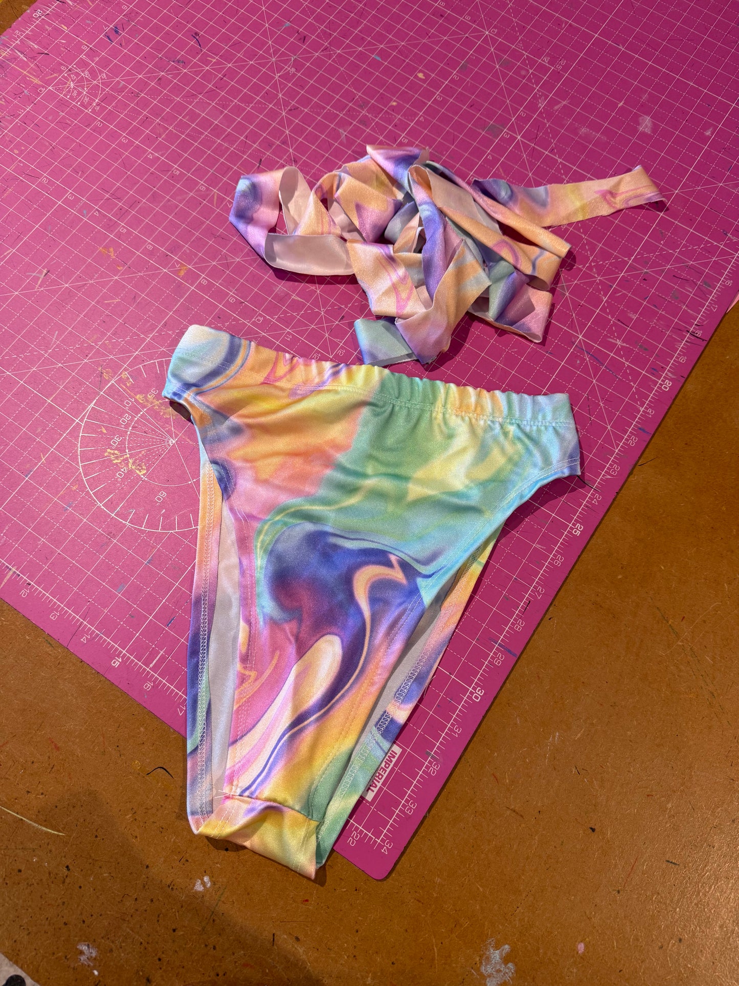 Sample sale// UK SIZE 8 pastel swirl bikini *multiway top to be sewn for a full set
