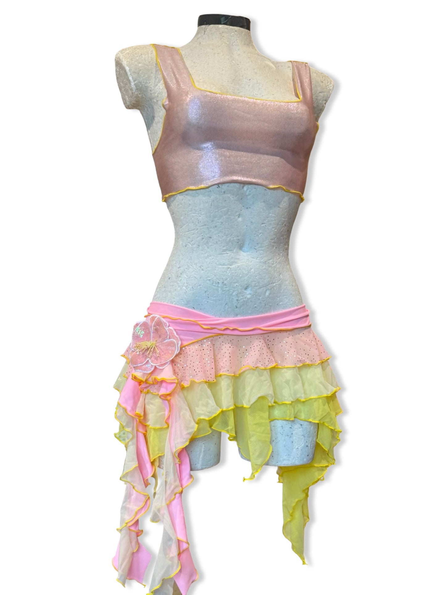 (R2S) Choose your size -  Pink and Lemon ruffle skirt set