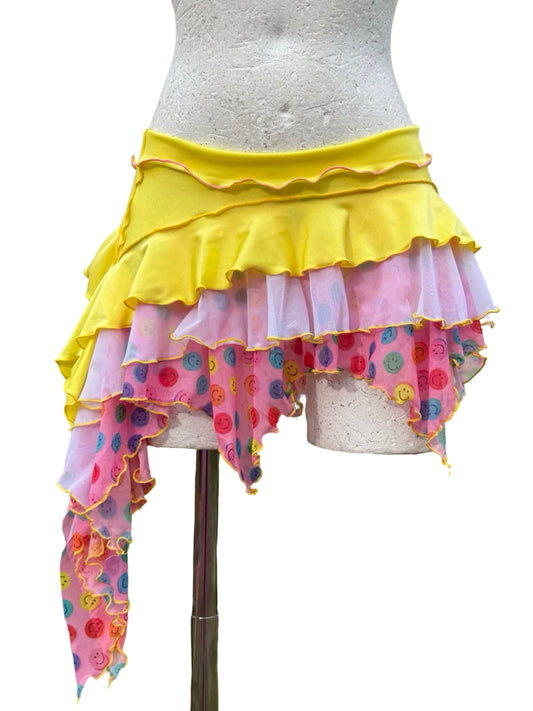(R2S)  Zero Waste Smiley ruffle skirt with white mesh