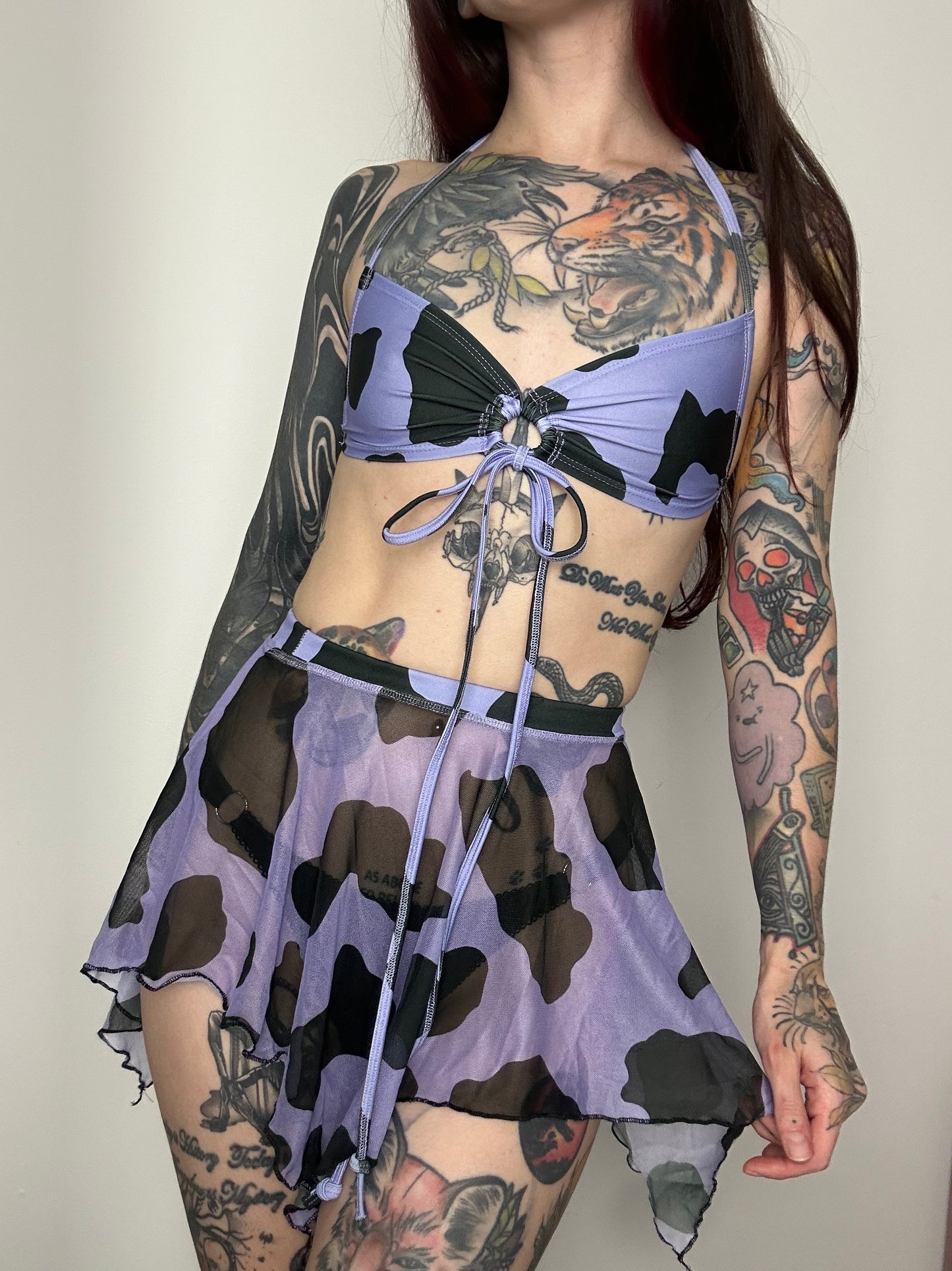 Remixed Mesh skirt set - Lilac Cow