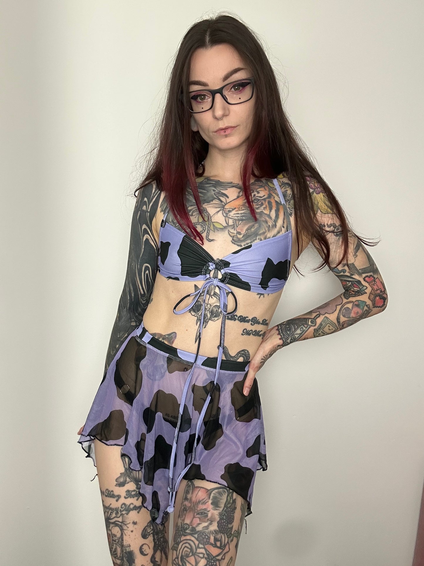 Remixed Mesh skirt set - Lilac Cow