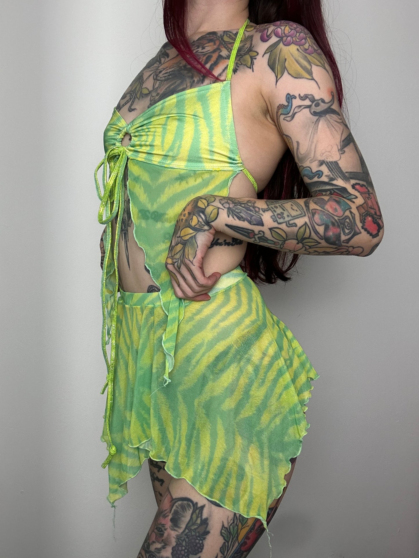 Remixed Mesh skirt set - Lime Tiger