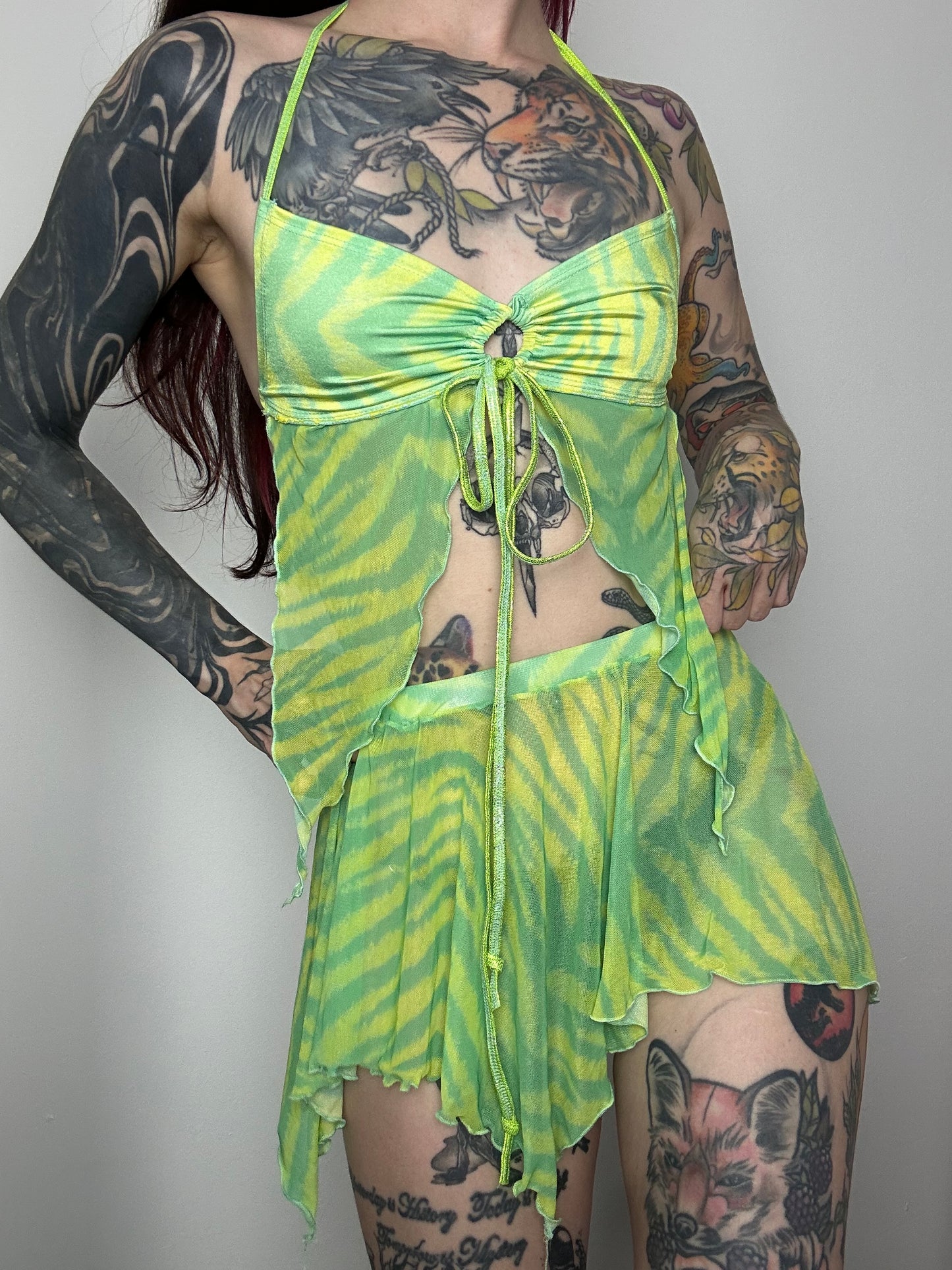 Remixed Mesh skirt set - Lime Tiger