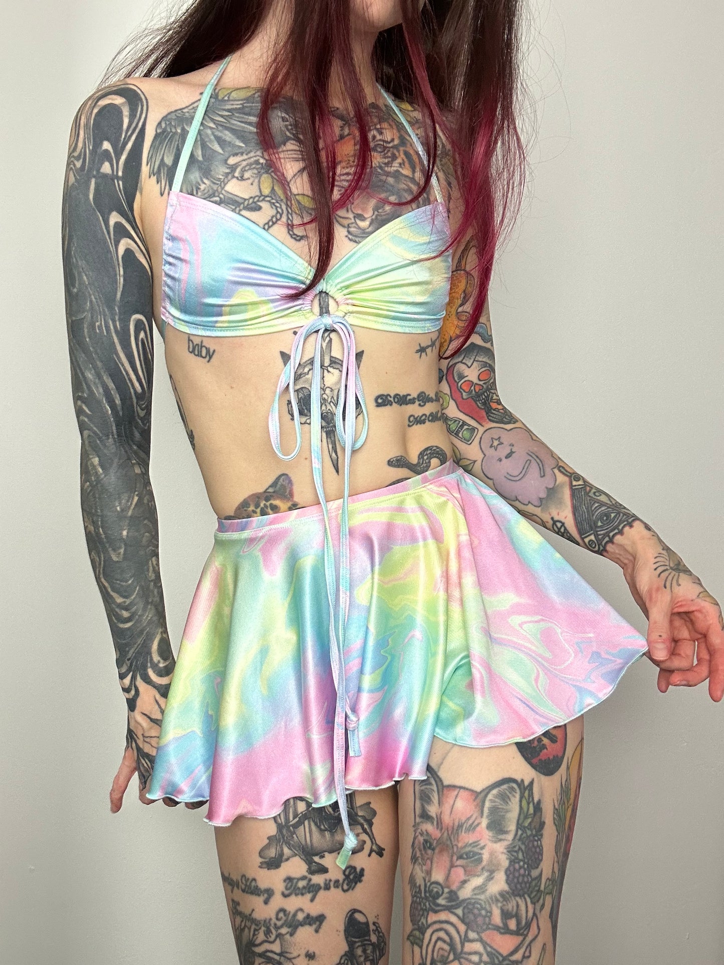 Remixed Mini skirt set - Pastel swirl