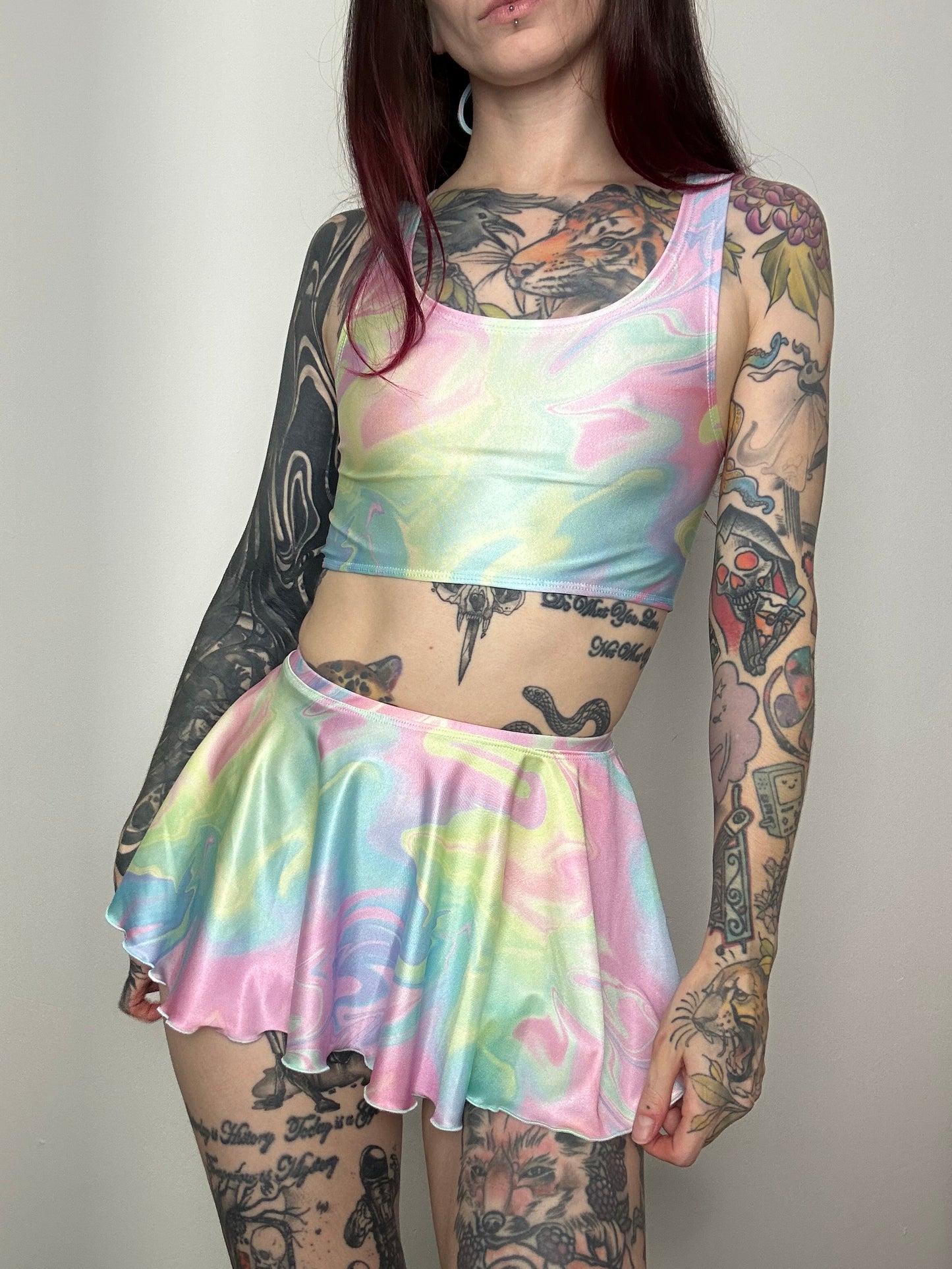 Remixed Mini skirt set - Pastel swirl