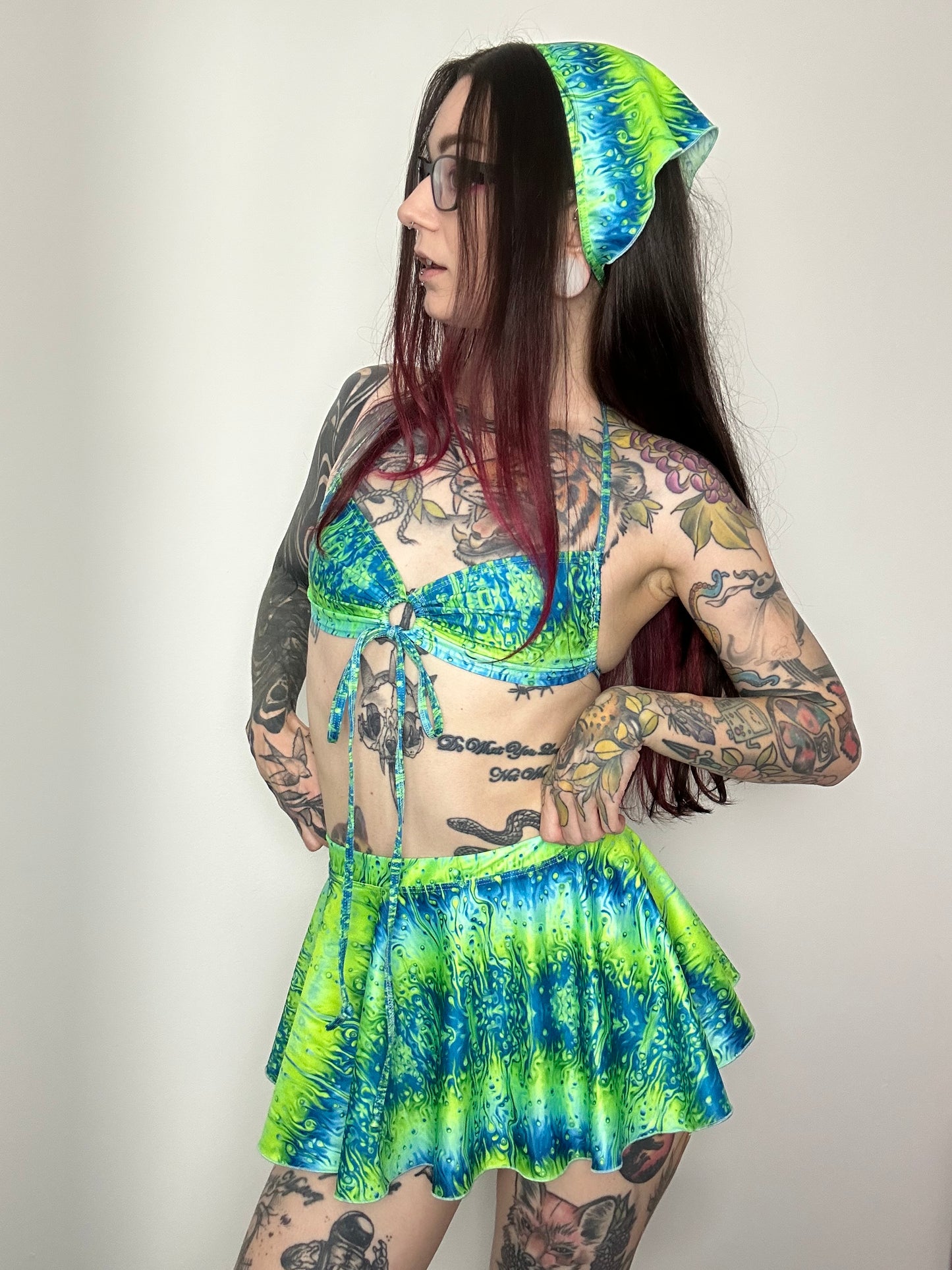 Remixed Mini skirt set - Neon Lava