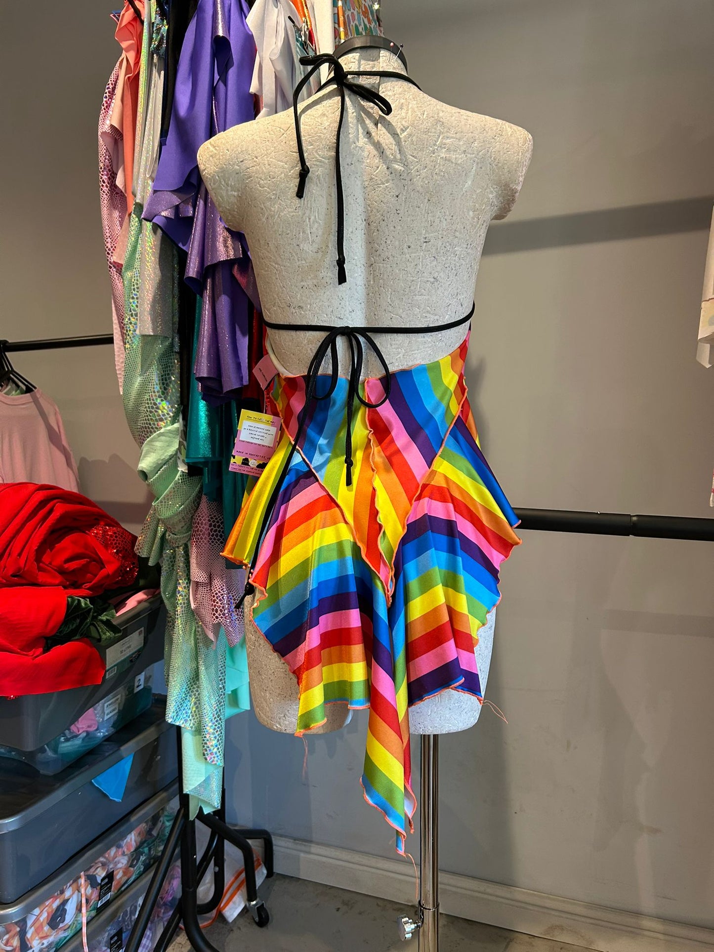 (R2S) UK 12  - Rainbow stripe Dixie dress - Short length