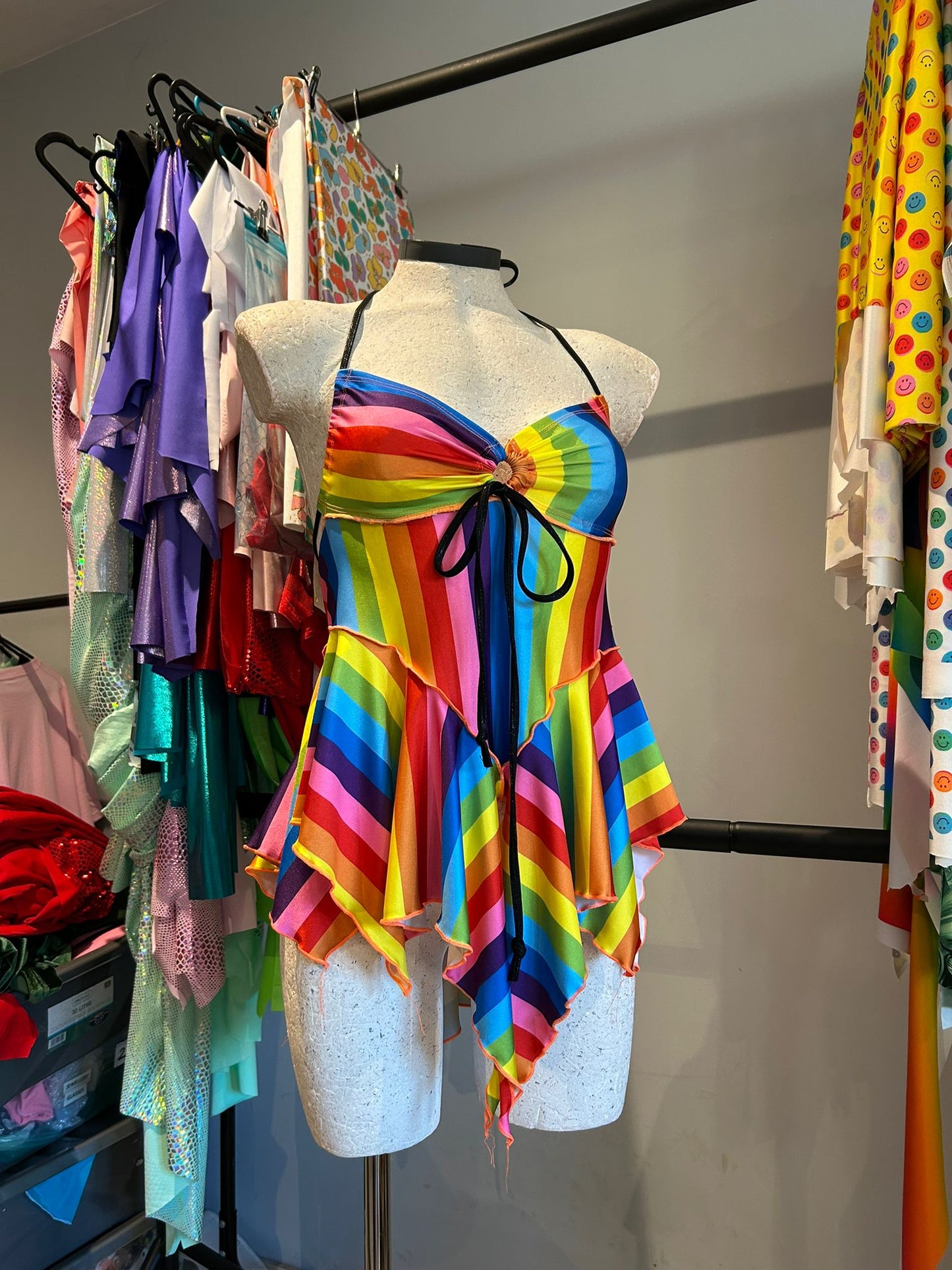 (R2S) UK 12  - Rainbow stripe Dixie dress - Short length