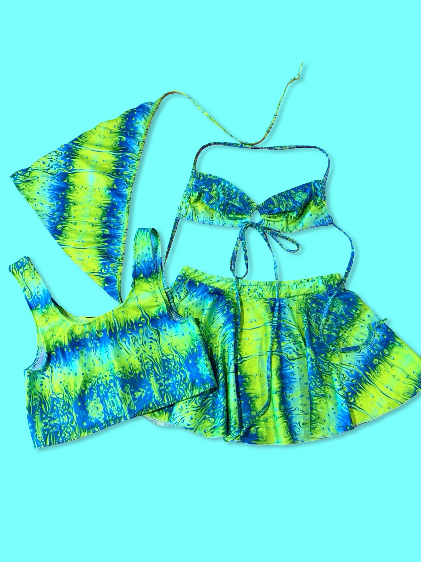 Remixed Mini skirt set - Neon Lava