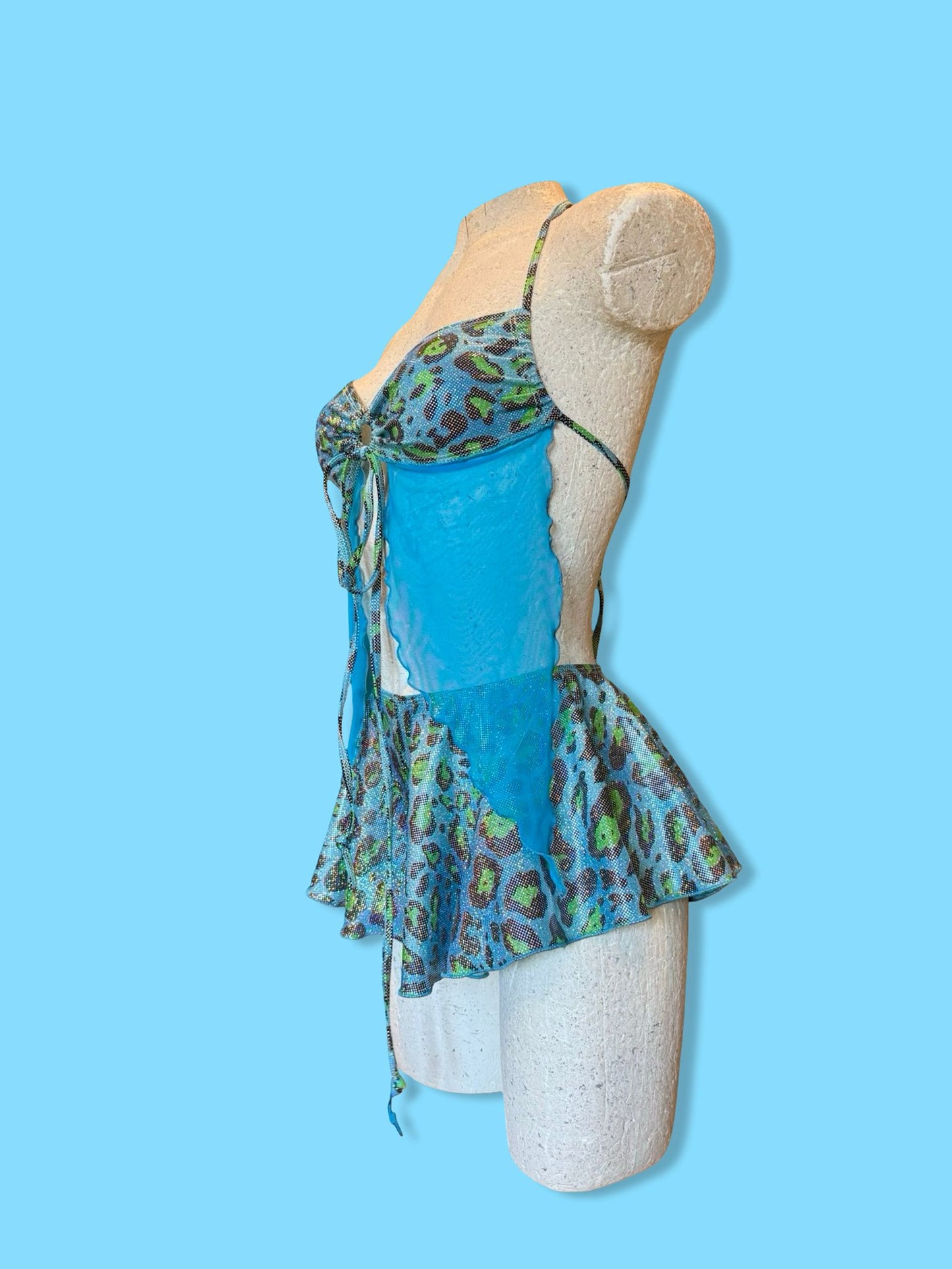 Remixed flared short set - Blue holo Leopard