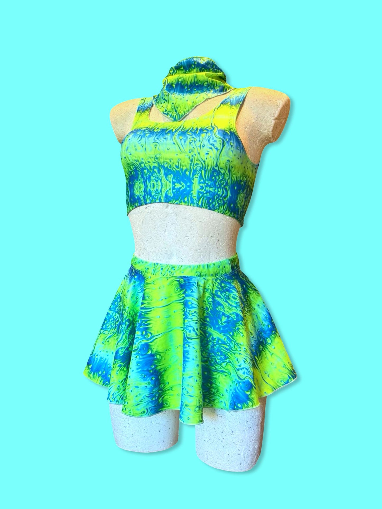 Remixed Mini skirt set - Neon Lava