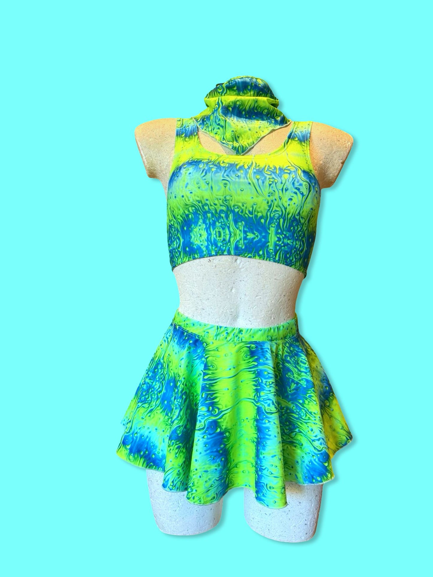 Remixed Mini skirt set - Neon Lava