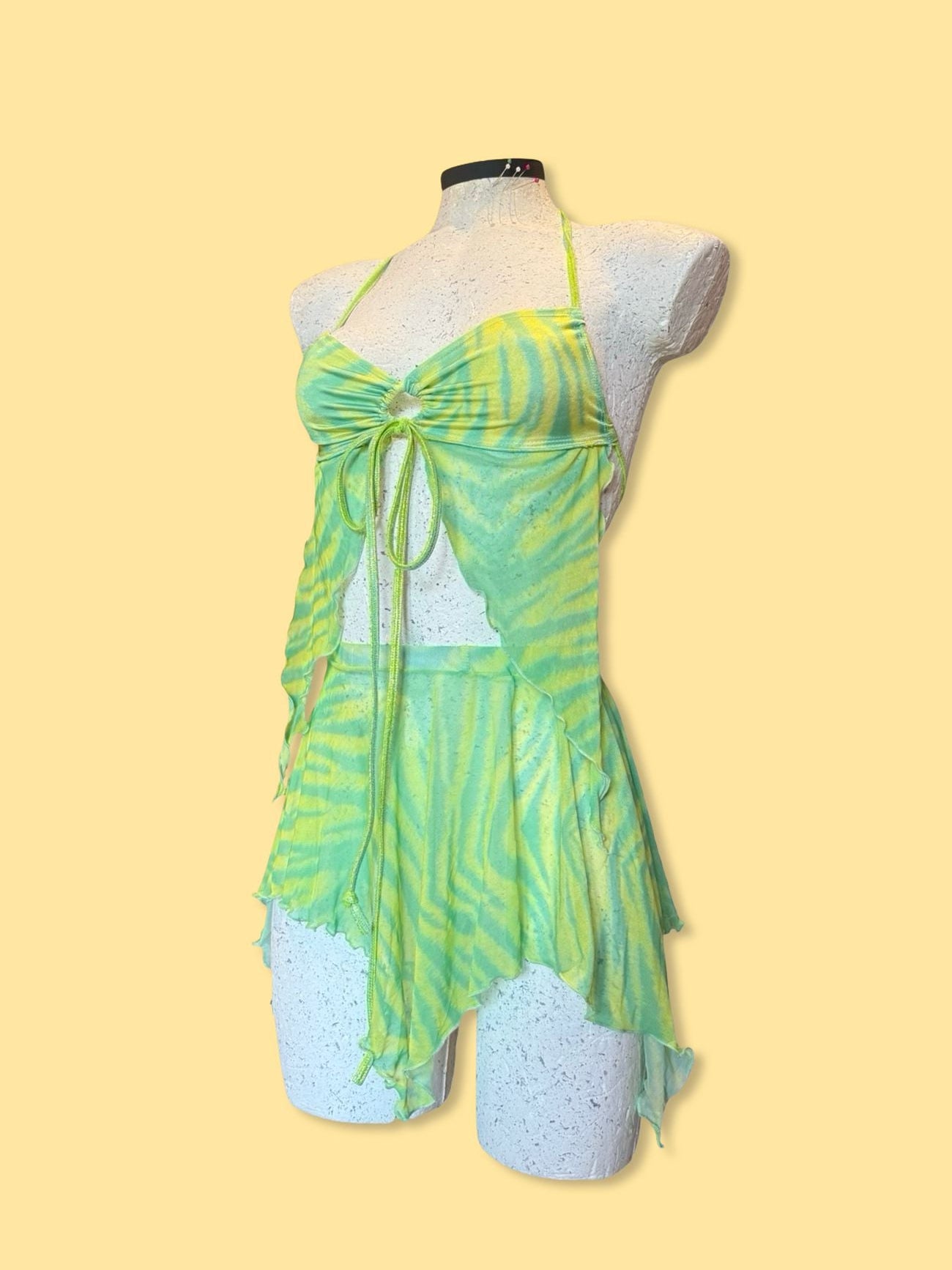 Remixed Mesh skirt set - Lime Tiger