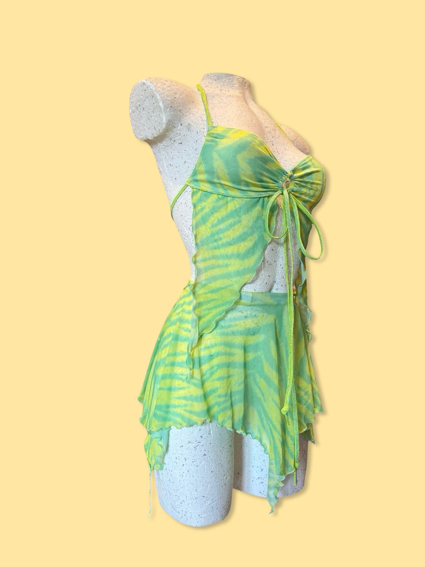 Remixed Mesh skirt set - Lime Tiger