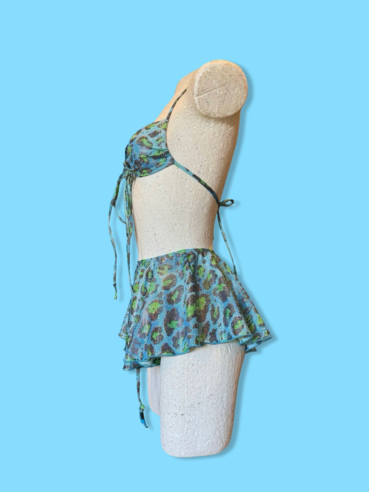 Remixed flared short set - Blue holo Leopard